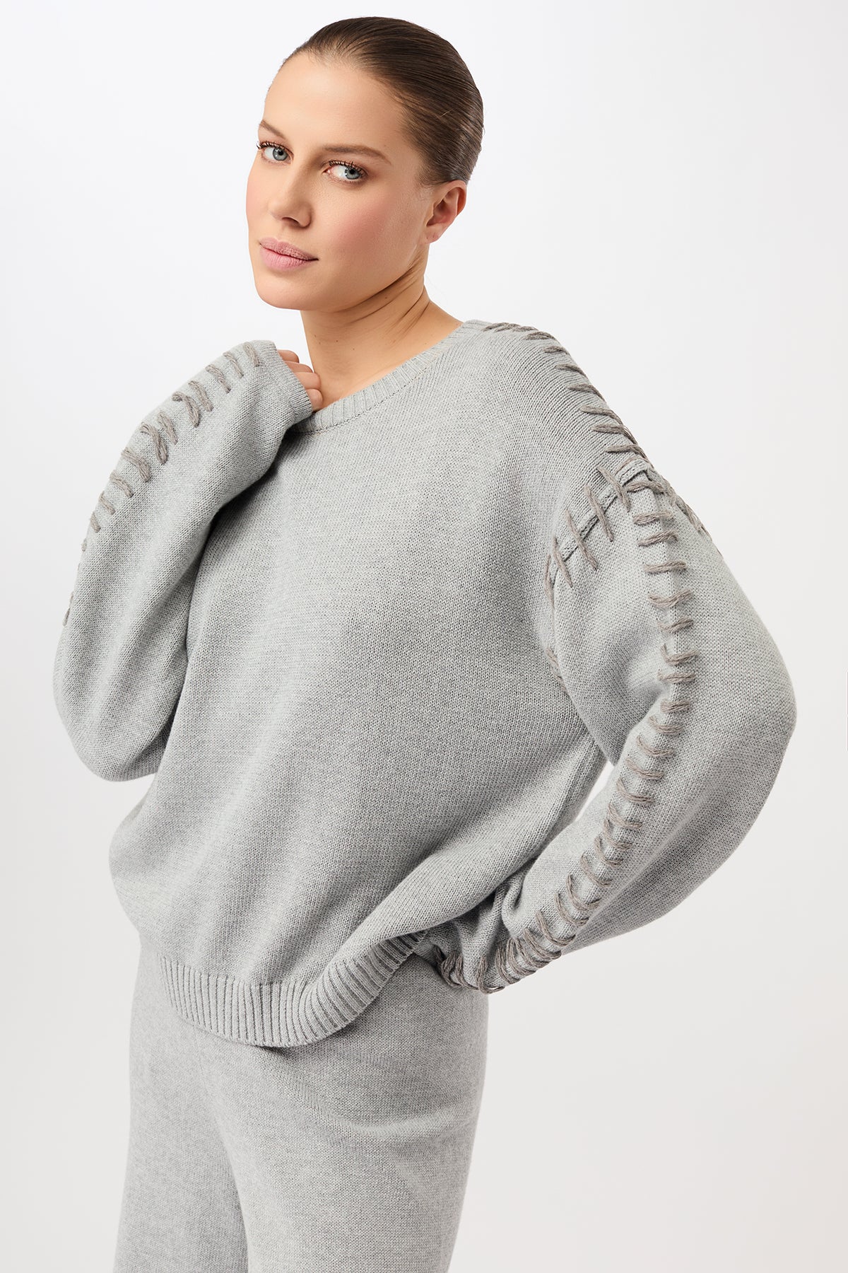 MANDALA womens vegan Knitted Sweater Loose Grey