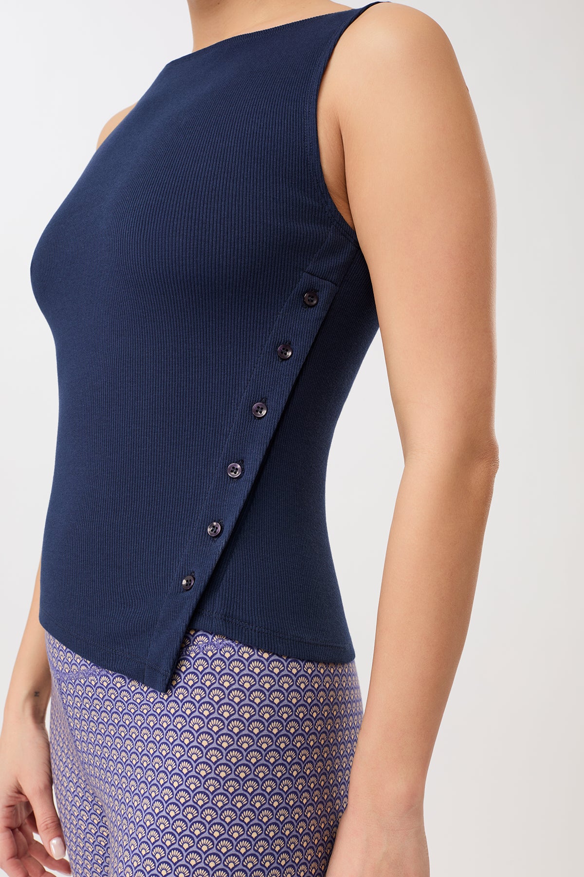 MANDALA womens vegan Top Side Button Night Sky