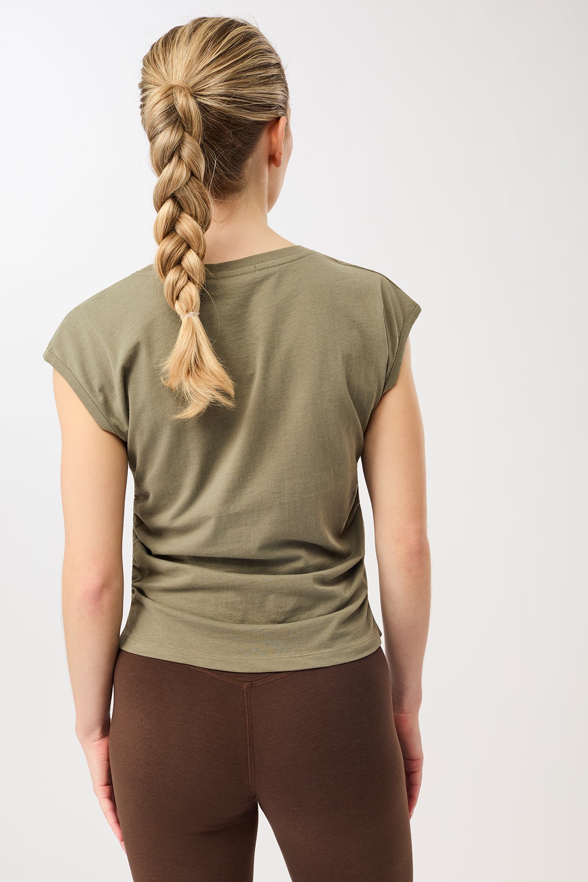 MANDALA womens vegan Top Side Ruffled Khaki