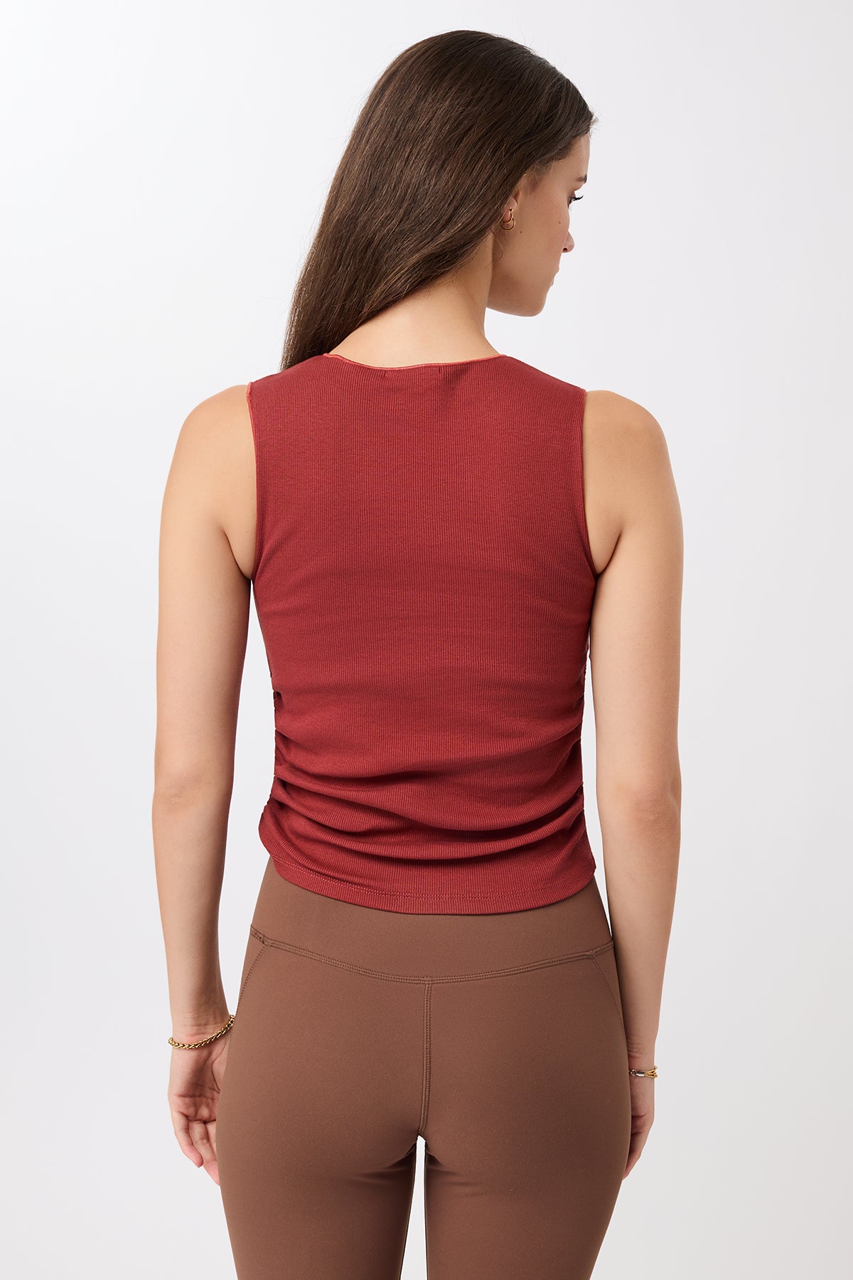 MANDALA womens vegan Top Rib Side Ruffled Siena