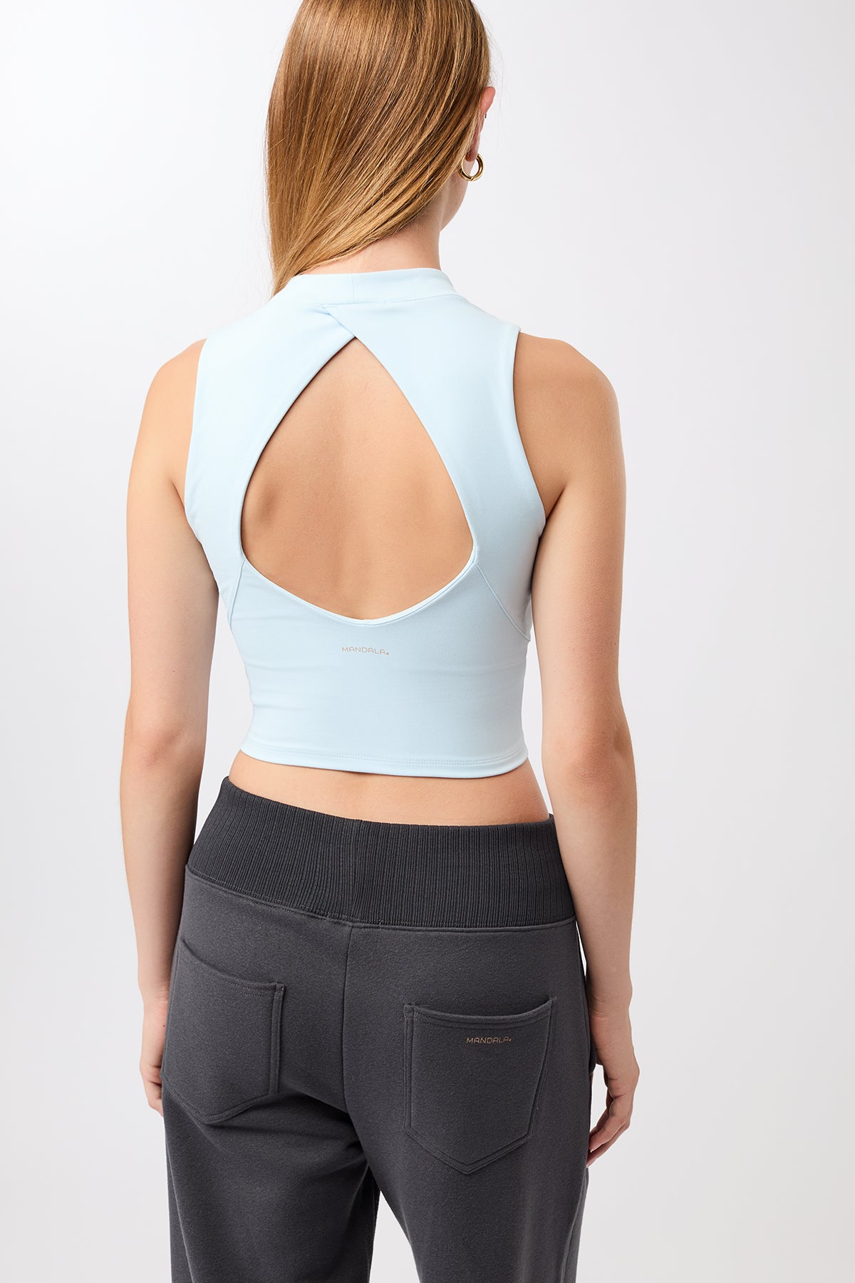 MANDALA womens vegan Top Cropped V-Neck Light Blue