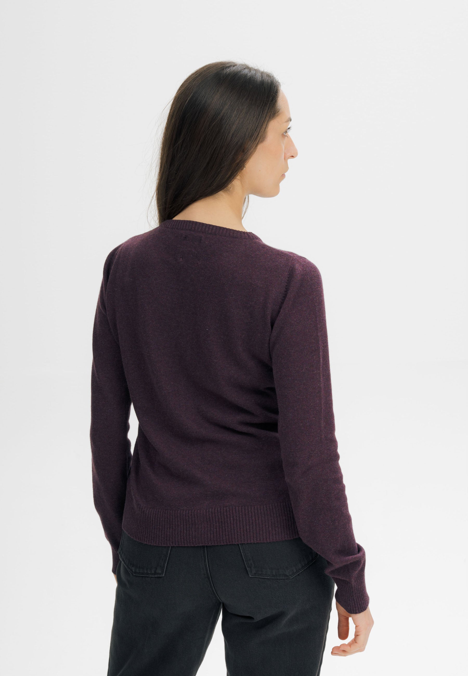 MELA womens vegan Knit Cardigan Fine Nameen Elderberry Melange