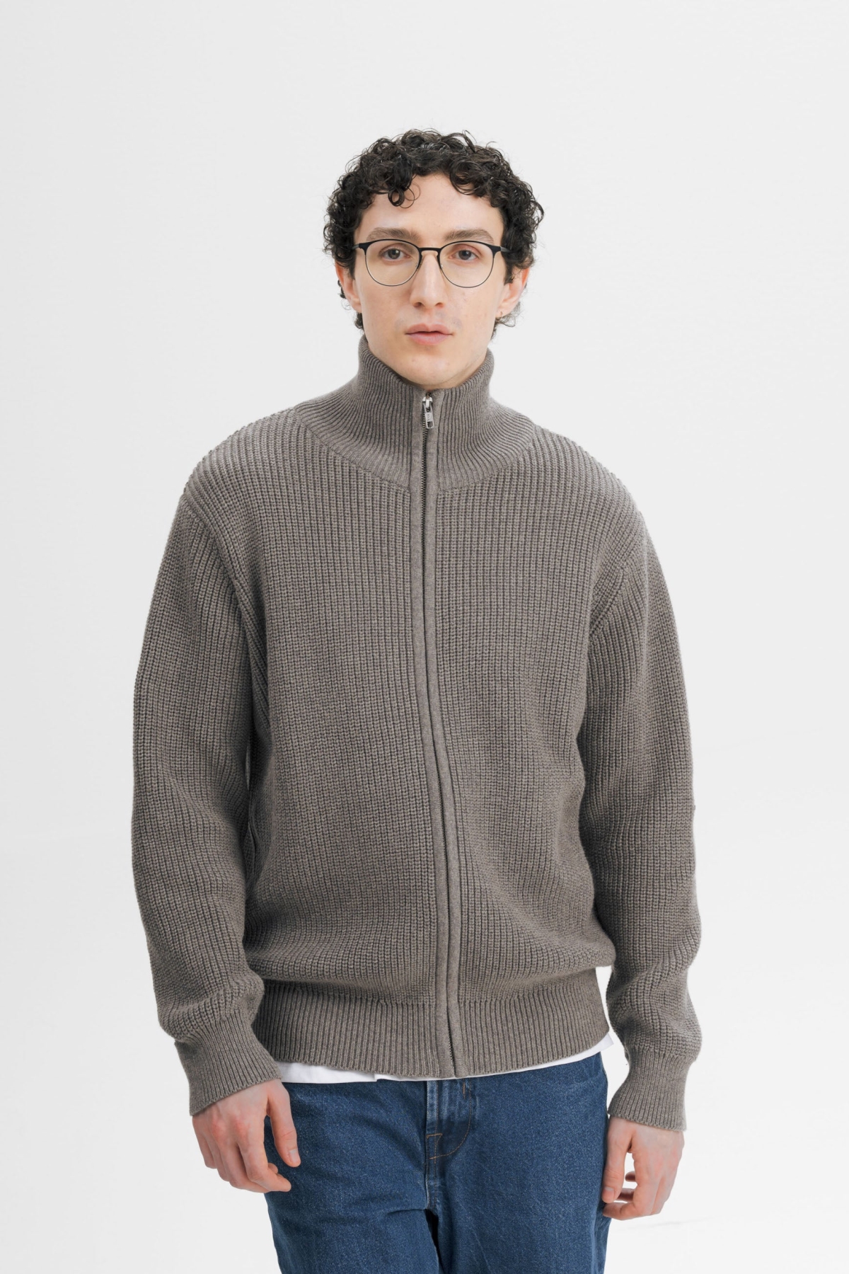 MELA men vegan Knit Jacket Ribbed Taksh Bear Melange