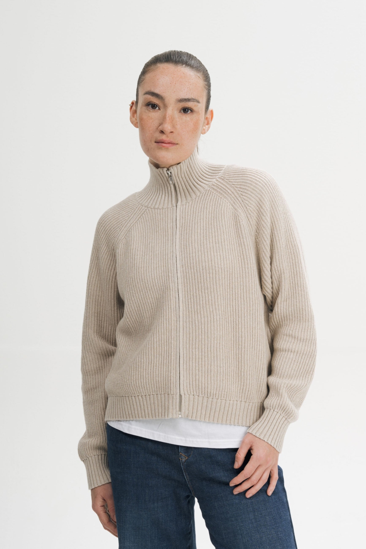 MELA womens vegan Knit Jacket Rib Kamuka Pebble Melange