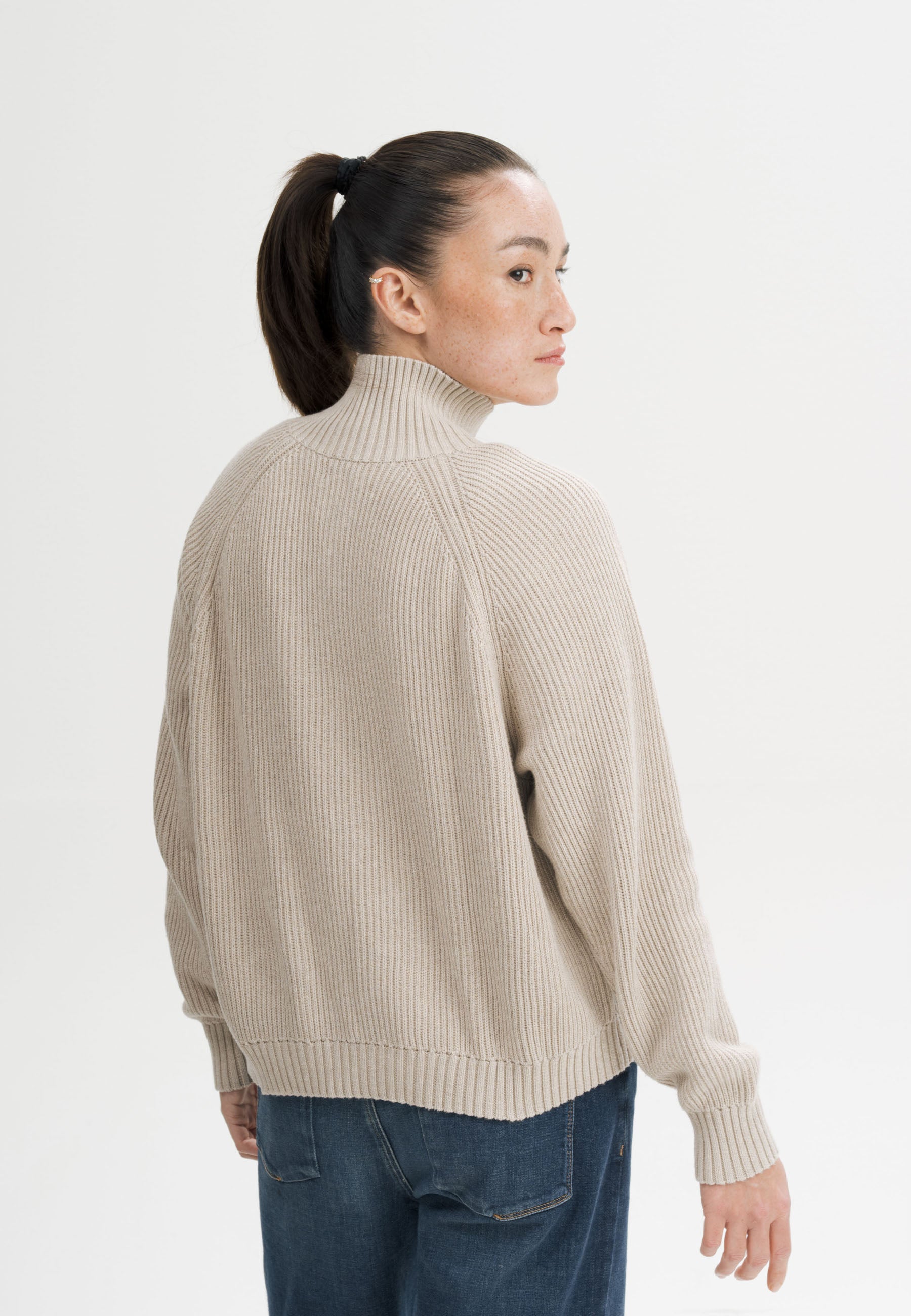 MELA womens vegan Knit Jacket Rib Kamuka Pebble Melange