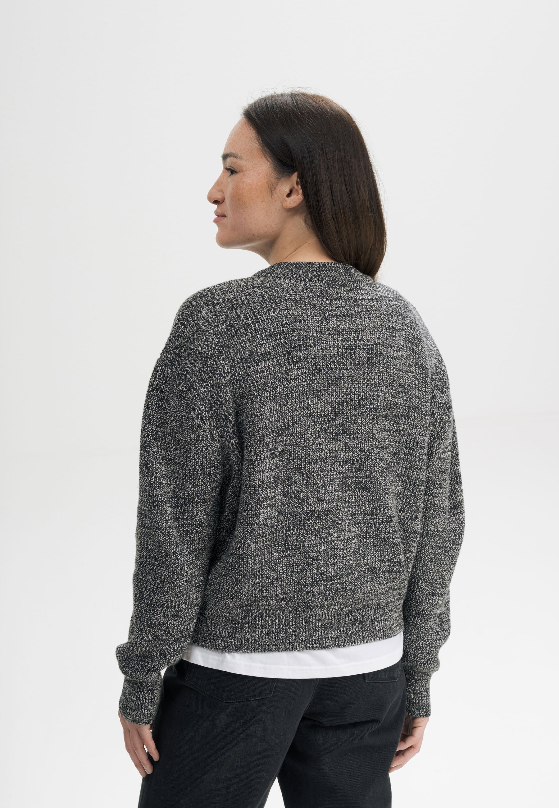MELA womens vegan Knit Sweater Rib Adah Black Pepper Speckles