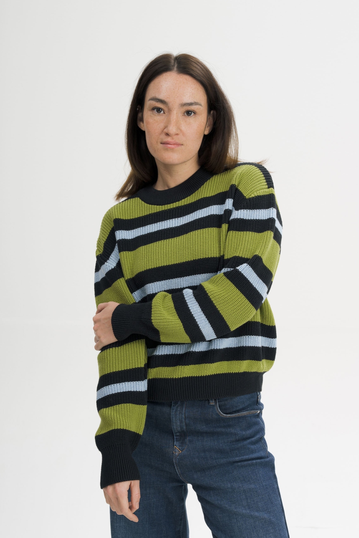 MELA womens vegan Knit Sweater Riib Adah Stripes Seaweed