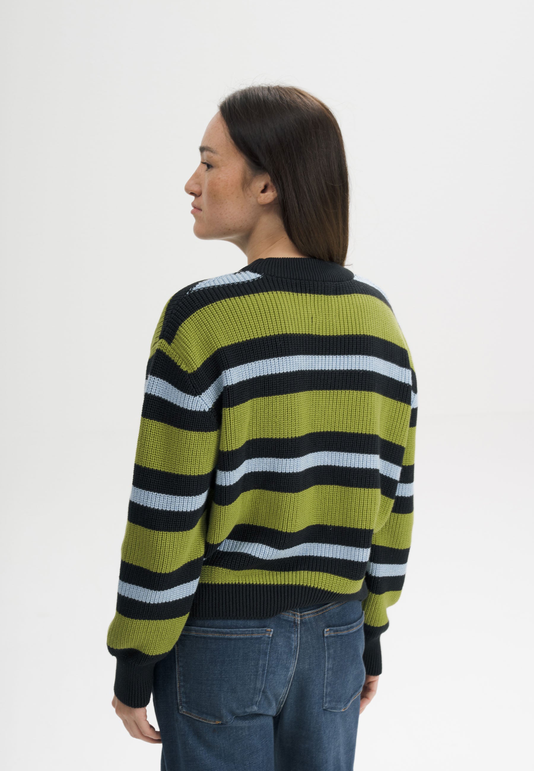 MELA womens vegan Knit Sweater Riib Adah Stripes Seaweed