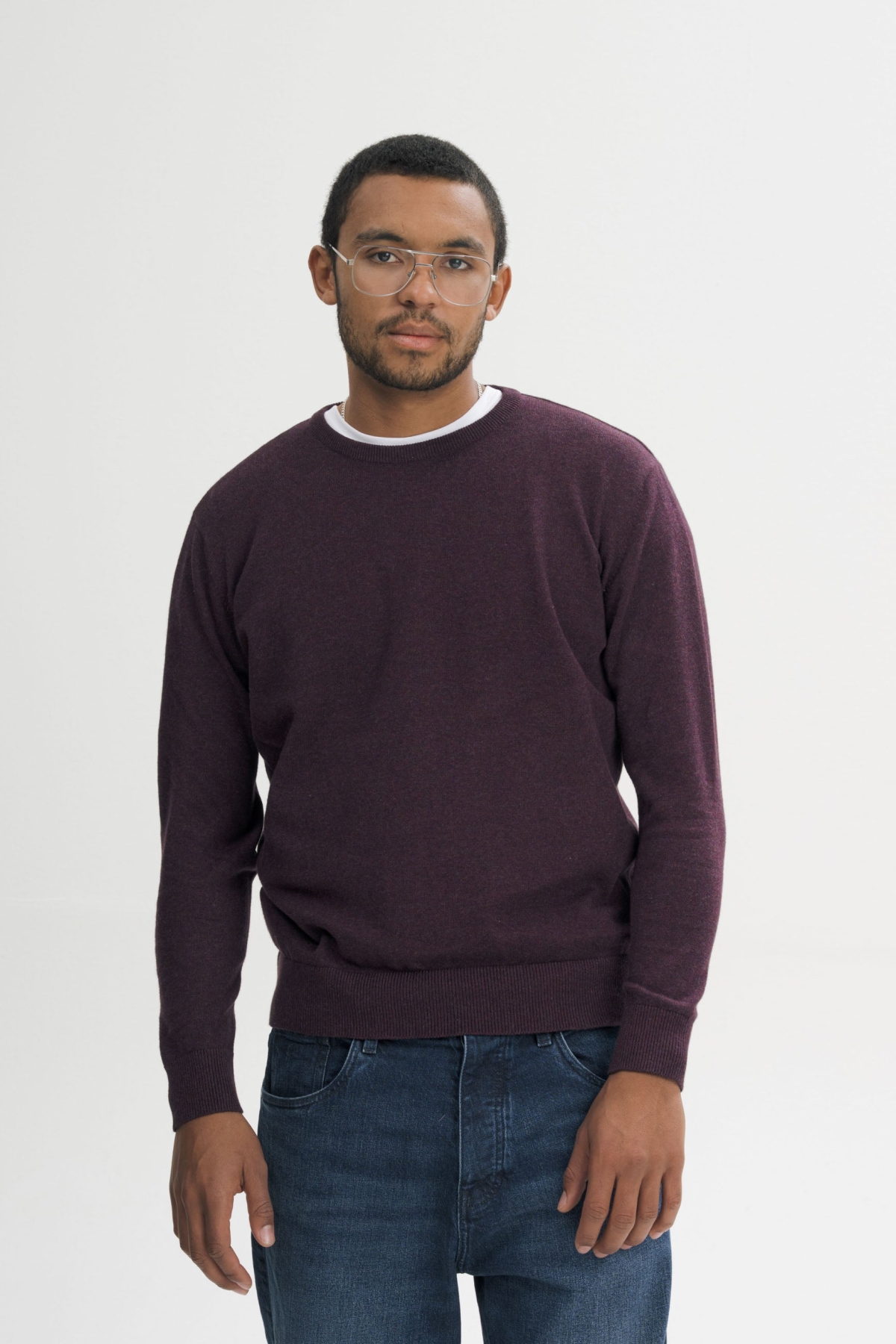 MELA men vegan Fine Knit Sweater Himal Elderberry Melange