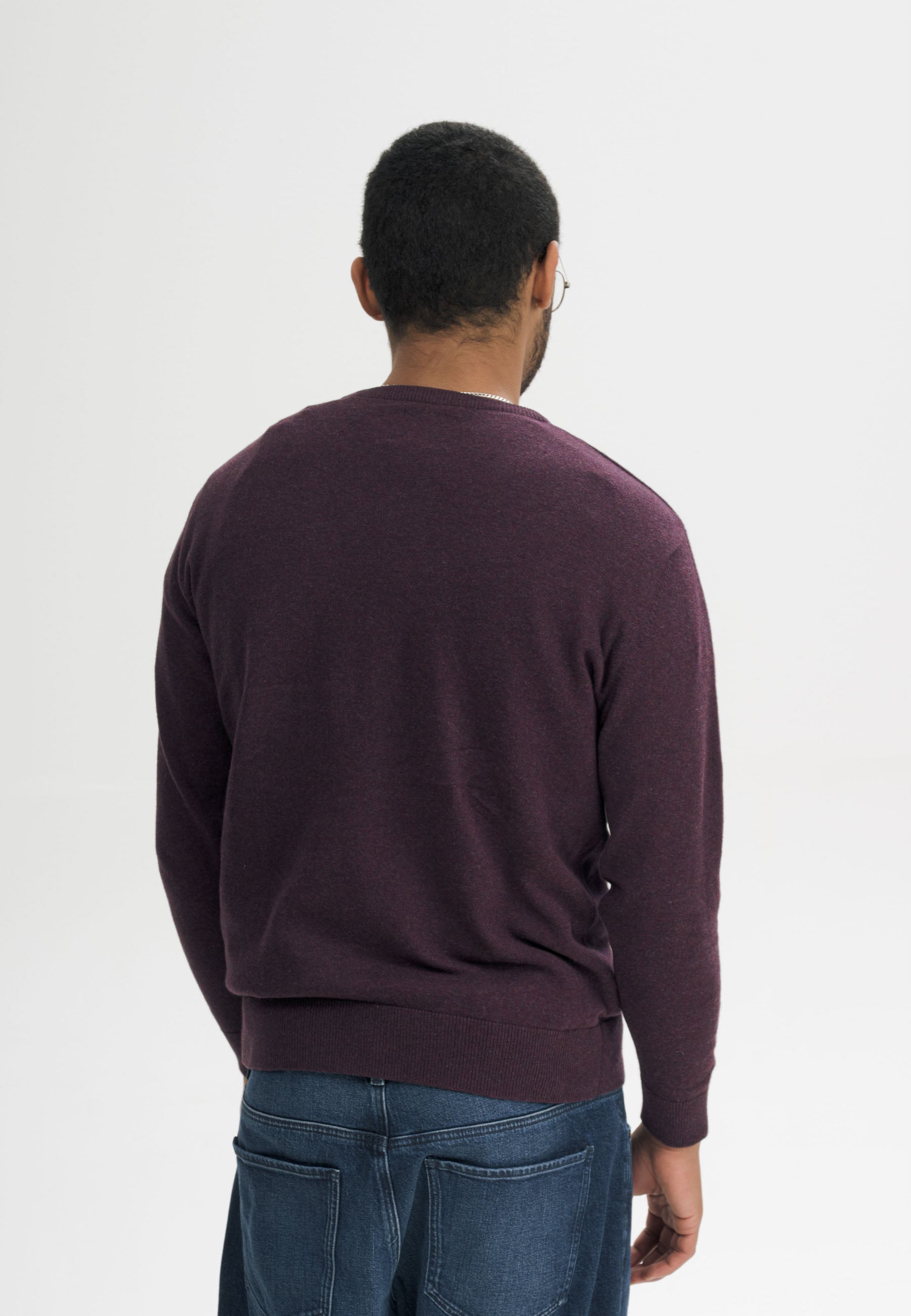MELA men vegan Fine Knit Sweater Himal Elderberry Melange