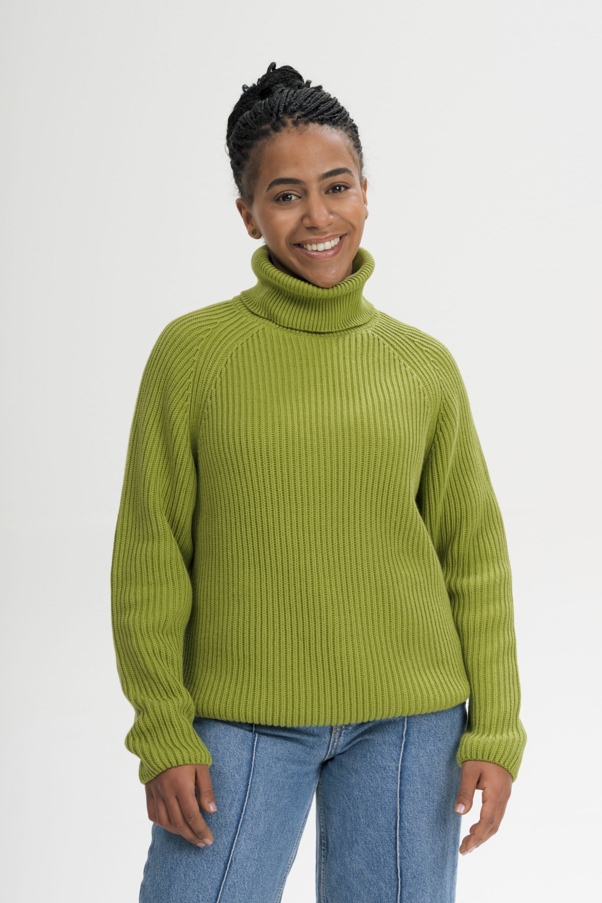 MELA Damen vegan Strickpullover Mit Rippb&Atilde;&frac14;ndchen Und Rollkragen Chirha Seaweed