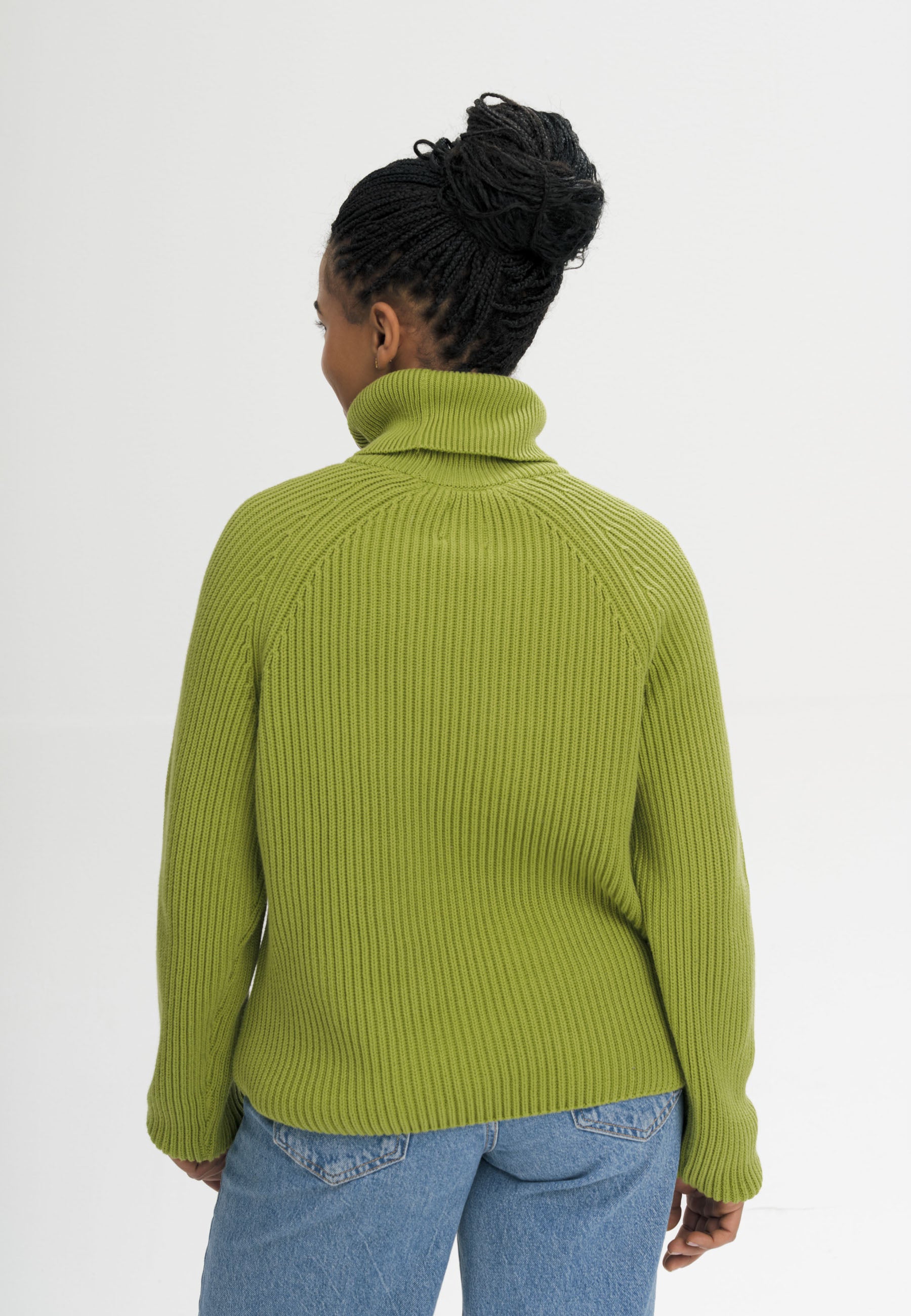 MELA womens vegan Knit Sweater Rib Turtleneck Chirha Seaweed
