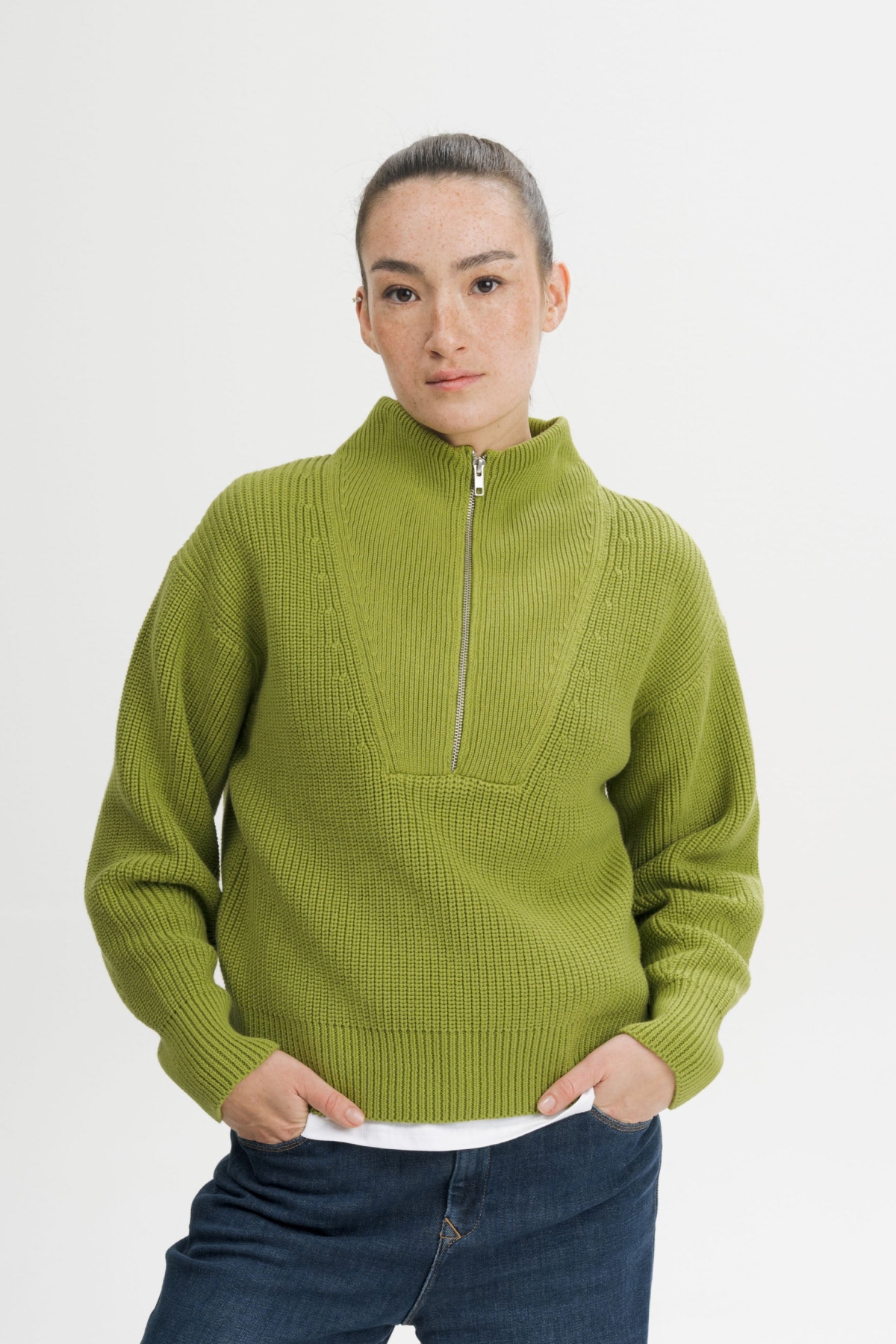 MELA womens vegan Knit Sweater Rib Kimaya Seaweed