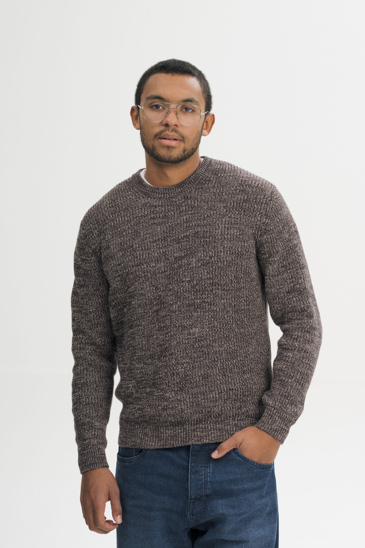 MELA men vegan Knit Sweater Ravi Brown Speckles