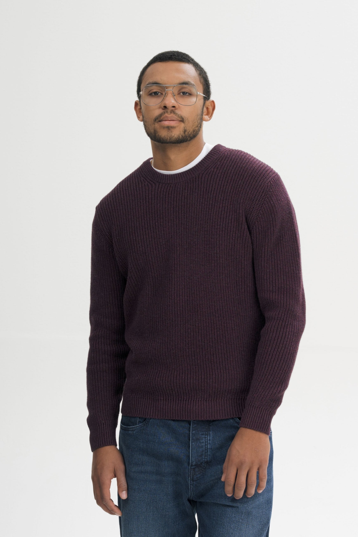 MELA men vegan Knit Sweater Ravi Elderberry Melange