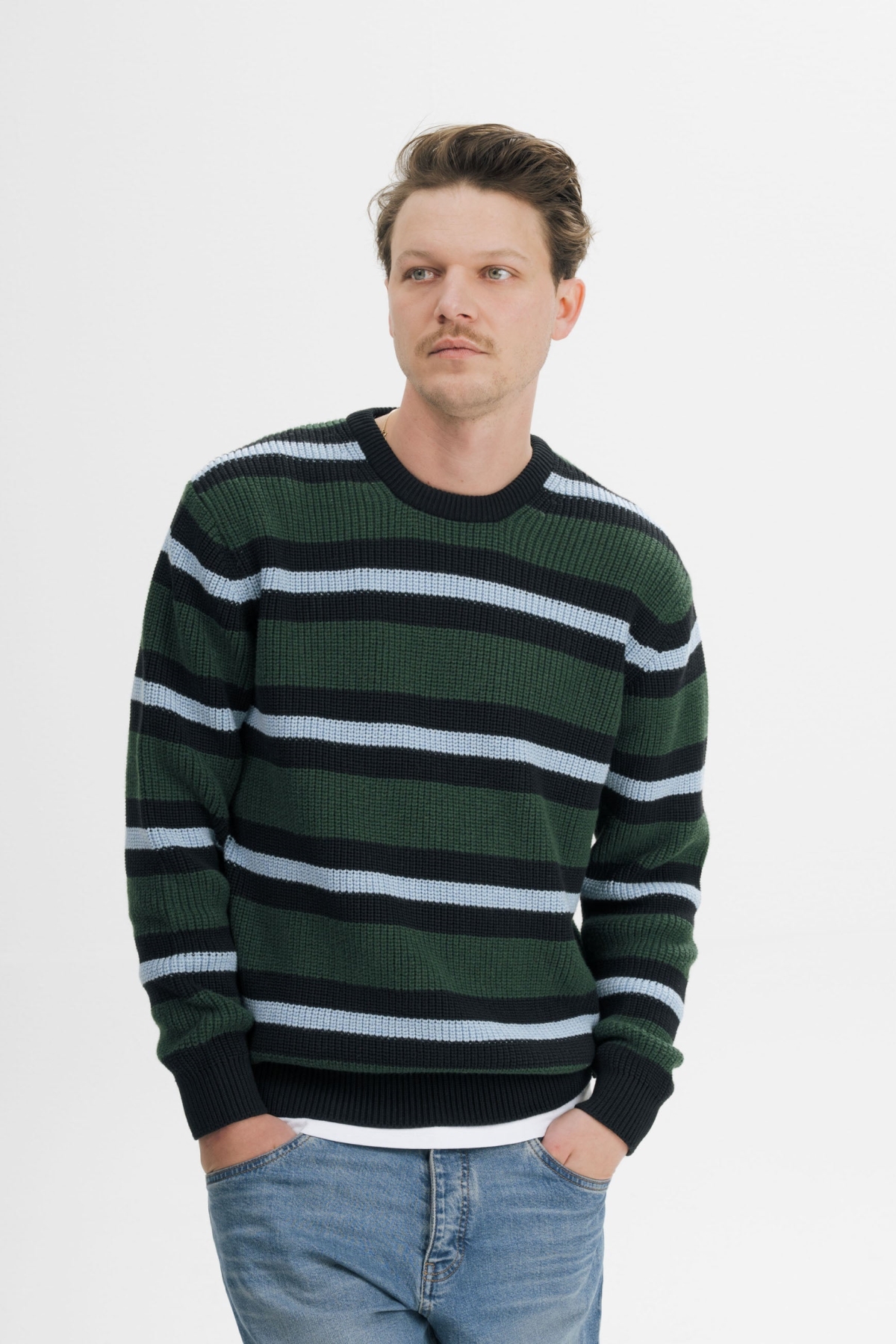 MELA Herren vegan Strickpullover Ravi Forest Gestreift