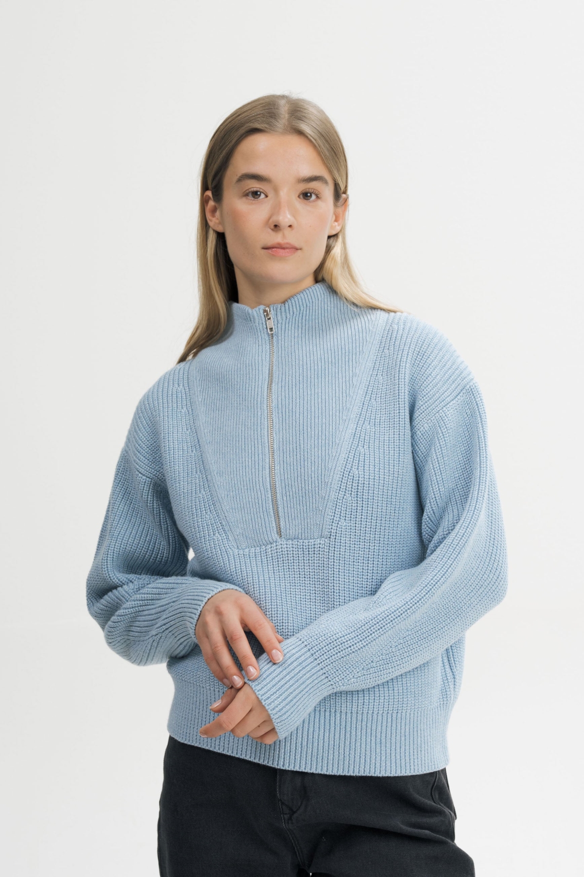 MELA Damen vegan Strickpullover Mit Rippmuster Kimaya In Salty Blue nge