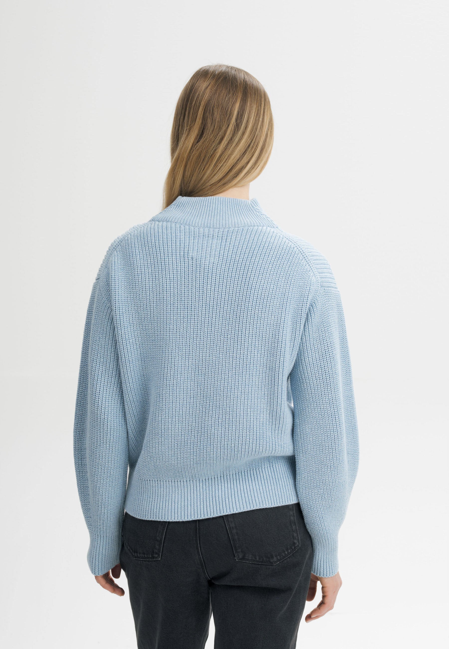 MELA womens vegan Knit Sweater Rib Kimaya Salty Blue Melange