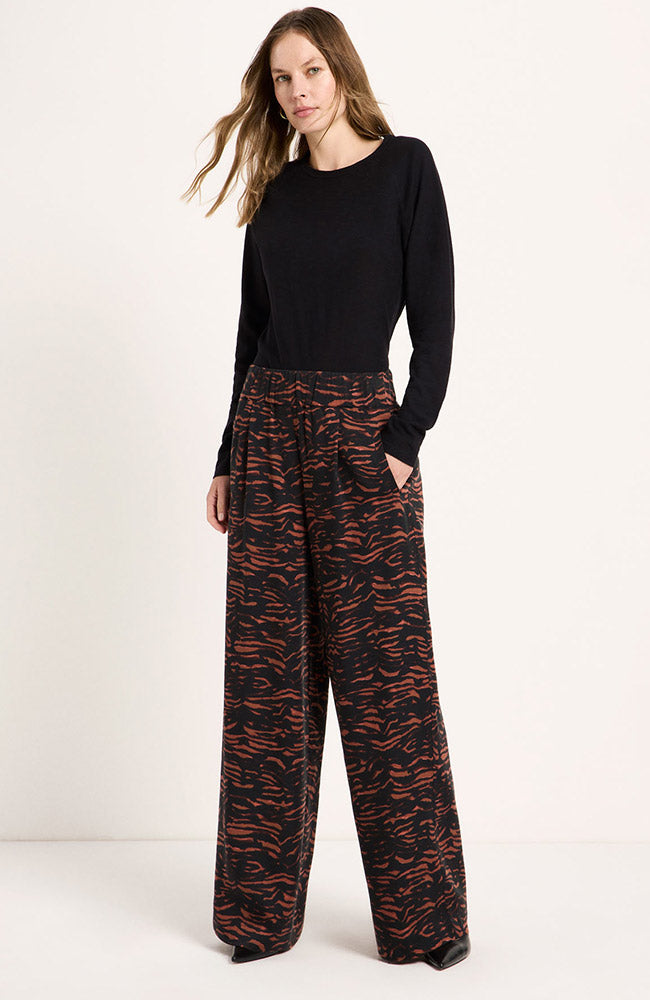 Lanius womens vegan Pants Wide Leg Animal Print Brown