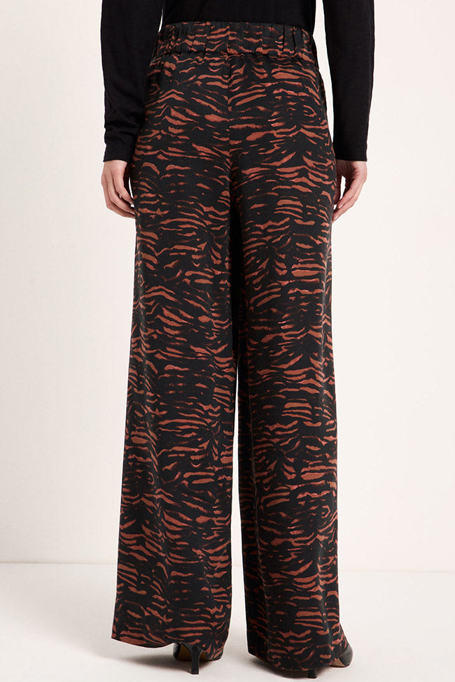 LANIUS Damen vegan Hose Mit Weitem Bein Animal-Print Braun