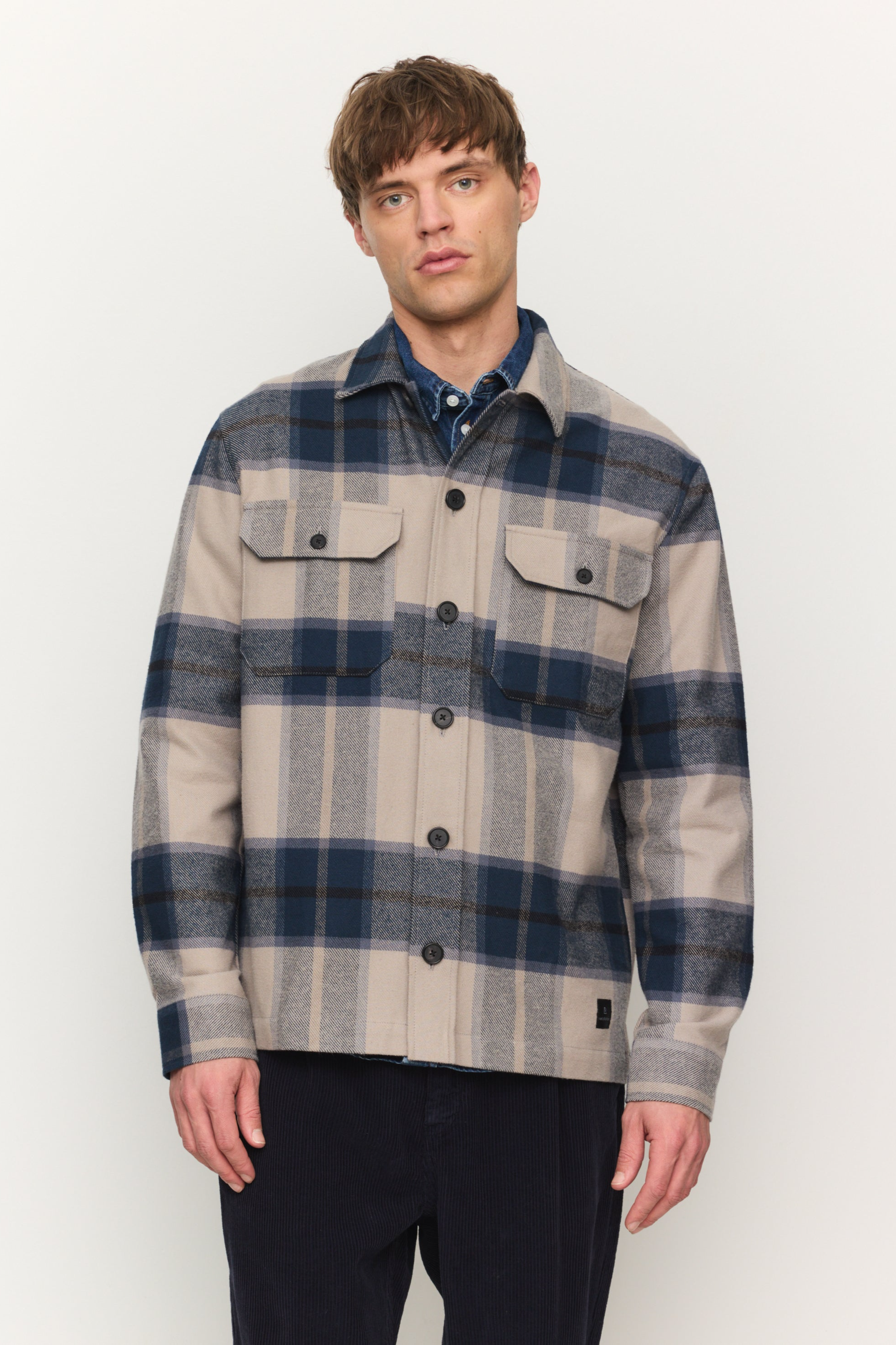 Recolution Herren vegan Overshirt Mesquite Check In Marineblau