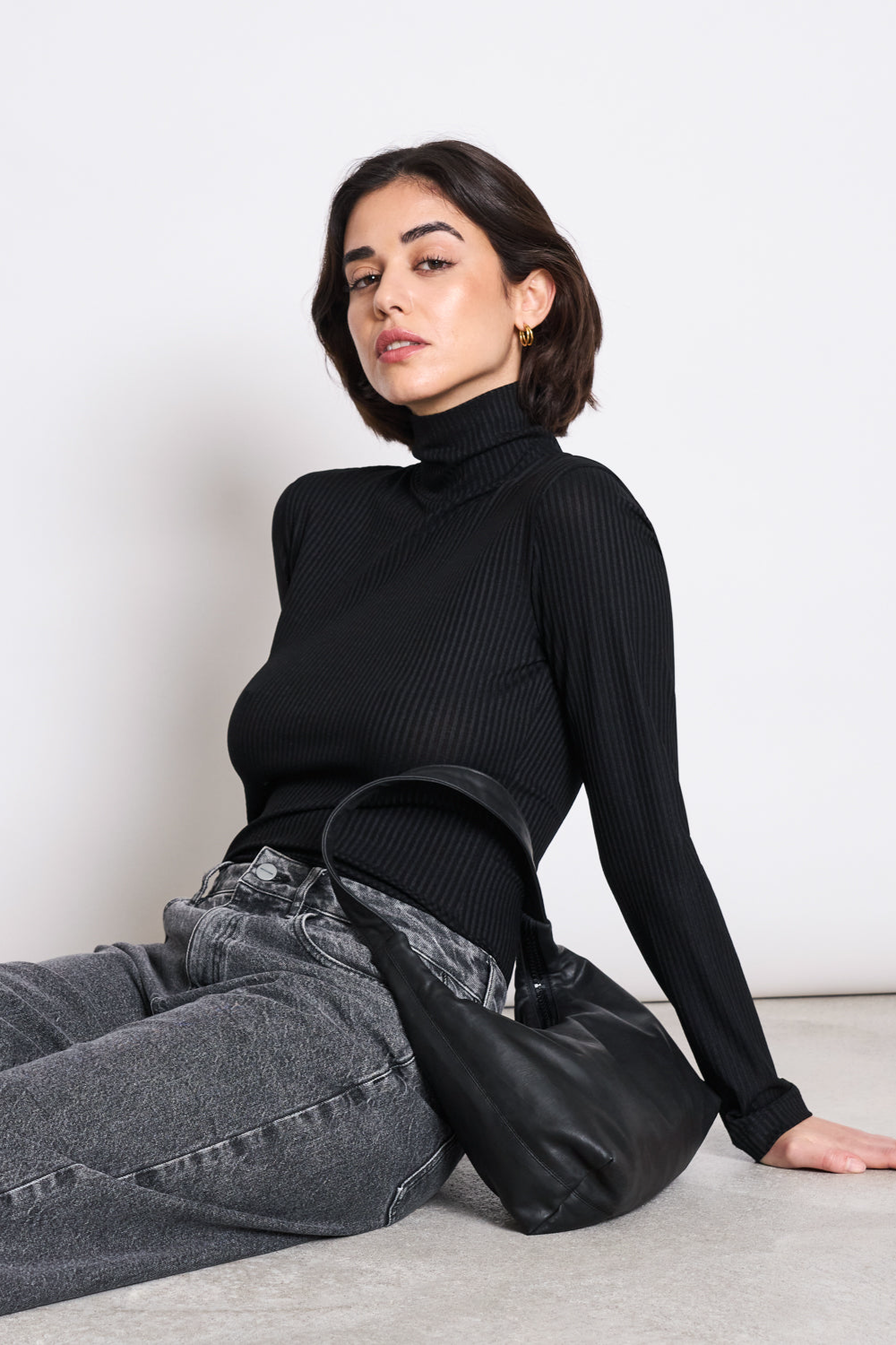 JAN N JUNE Damen vegan Rollkragenpullover Mio Rib Schwarz