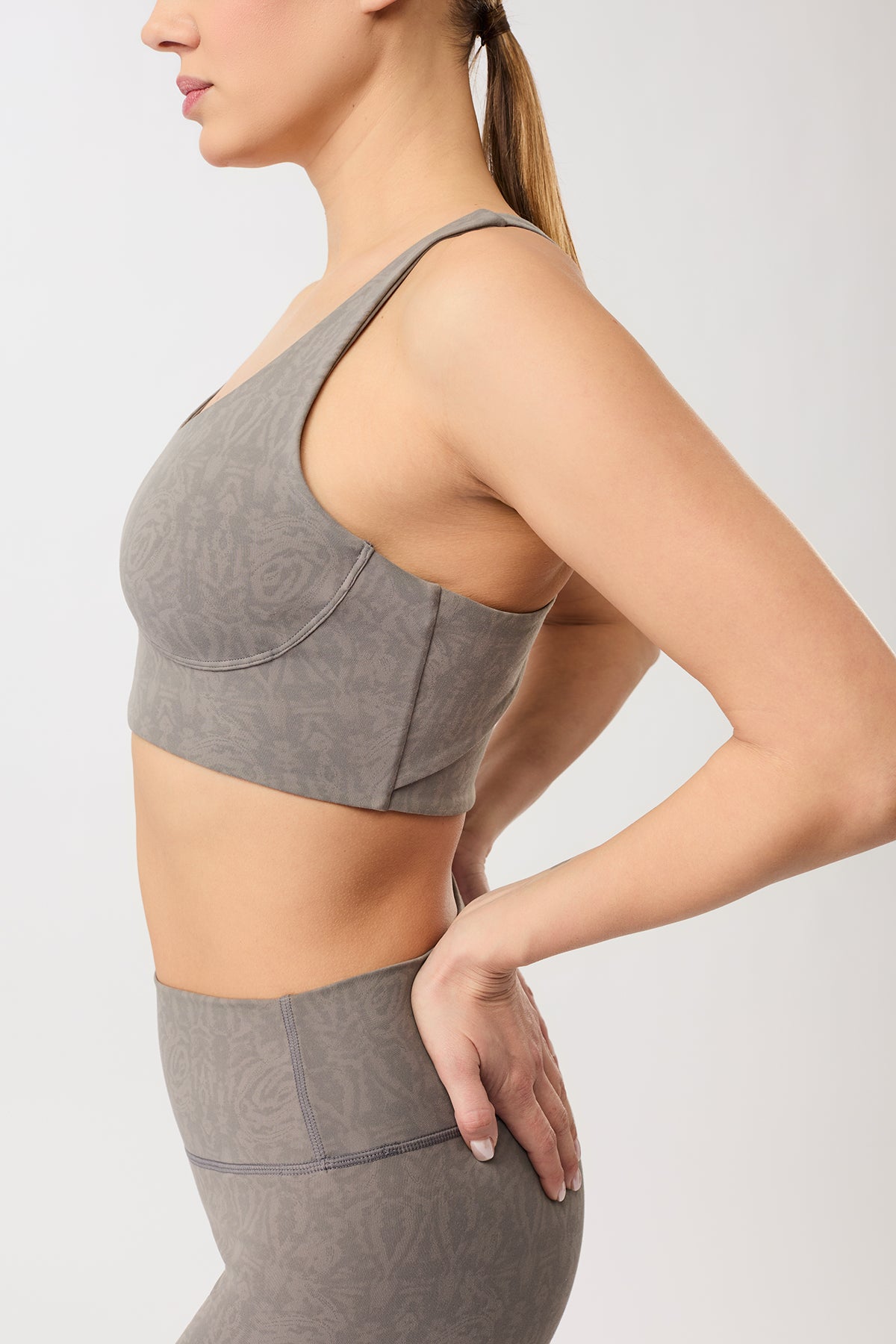 MANDALA womens vegan Sports Bra Monoprinted Grey