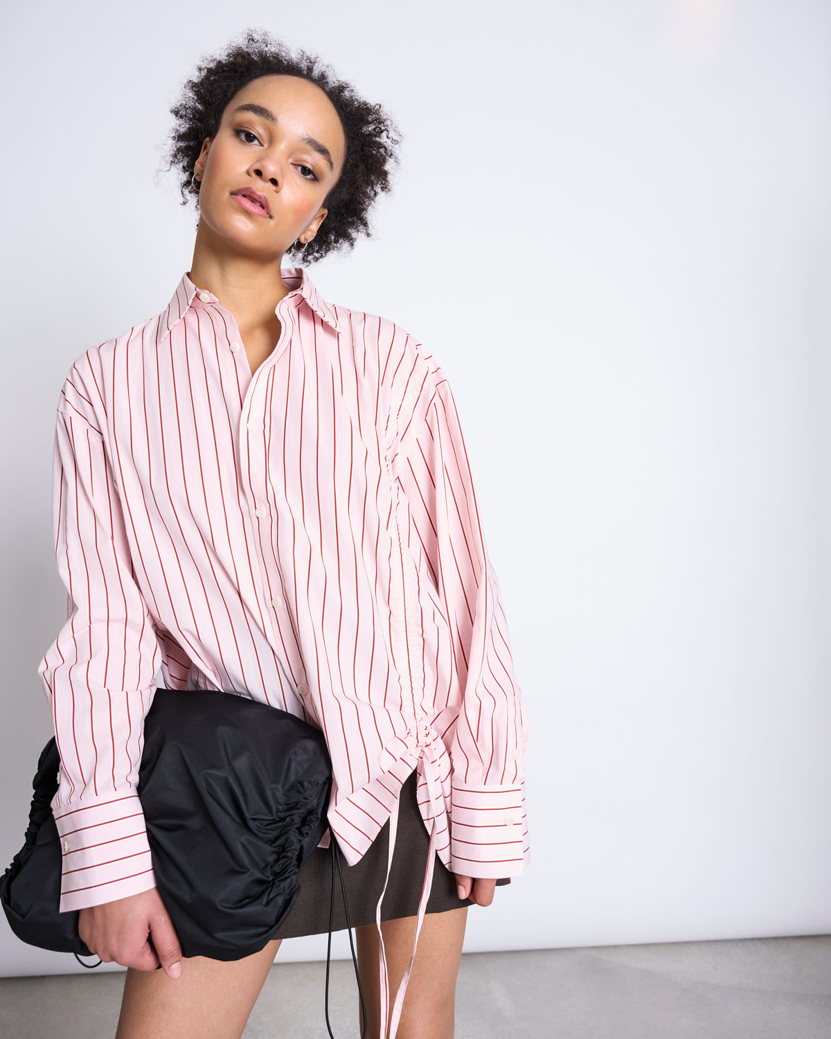 JAN 'N JUNE womens vegan Shirt Gathered Ziba Pale Pink Striped