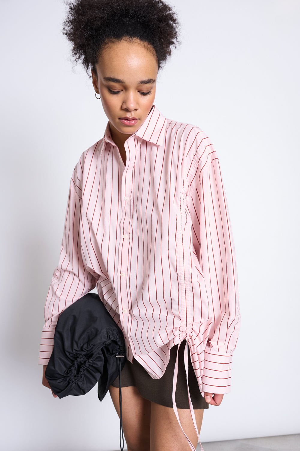 JAN 'N JUNE womens vegan Shirt Gathered Ziba Pale Pink Striped