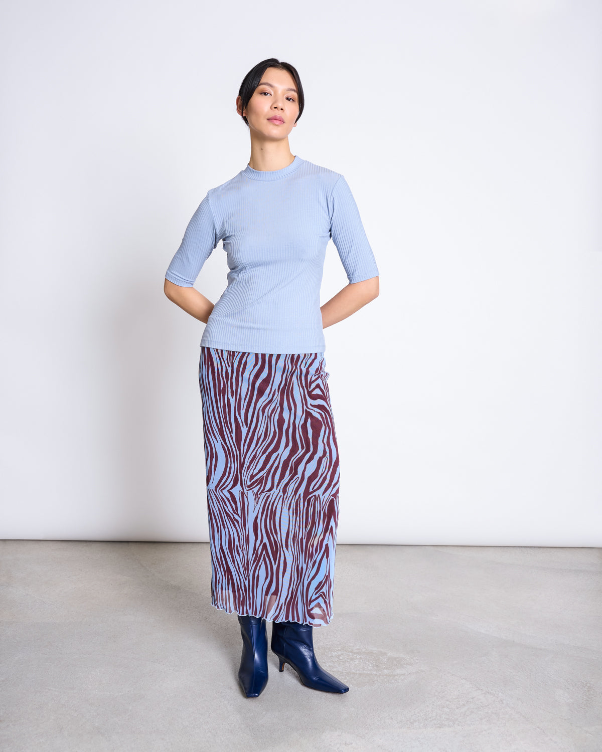 JAN 'N JUNE womens vegan Skirt Mesh Maxi Smuk Blue Zebra Print