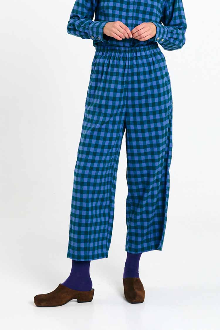SUITE13LAB Damen vegan Hose Avis Check Blau