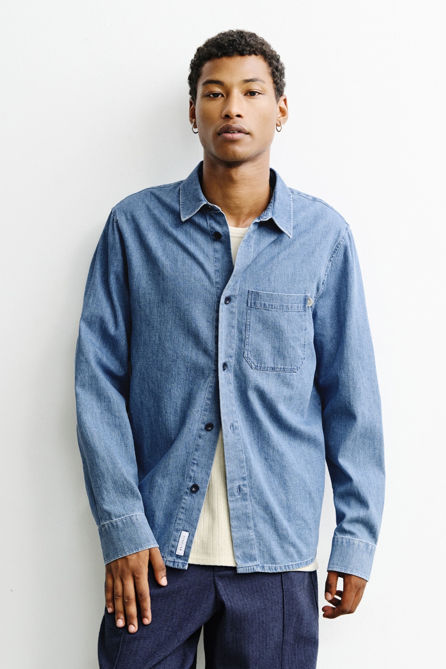 Rotholz Herren vegan Hemd Denim Blau