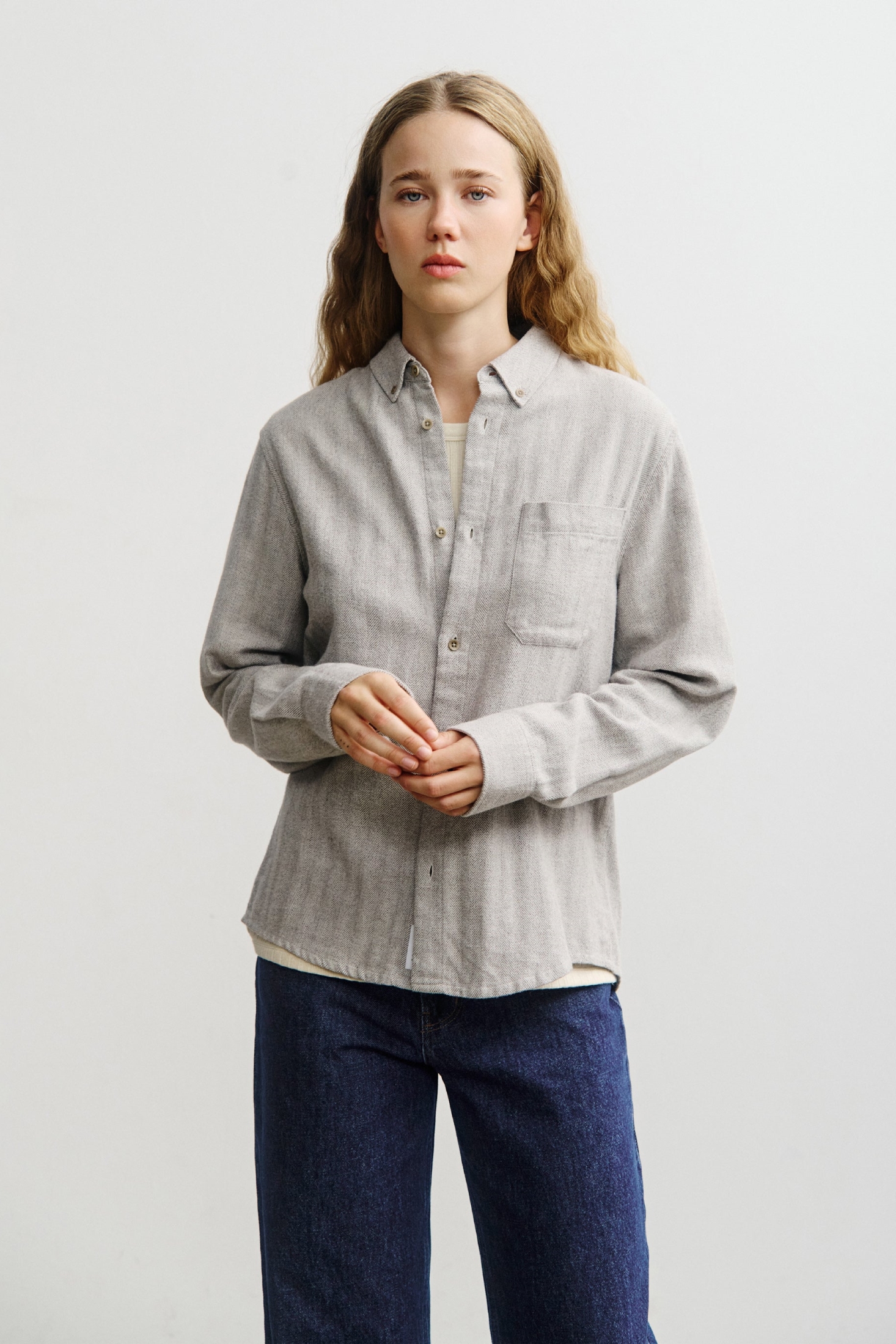 Rotholz womens vegan Shirt Button Down Herringbone Grey