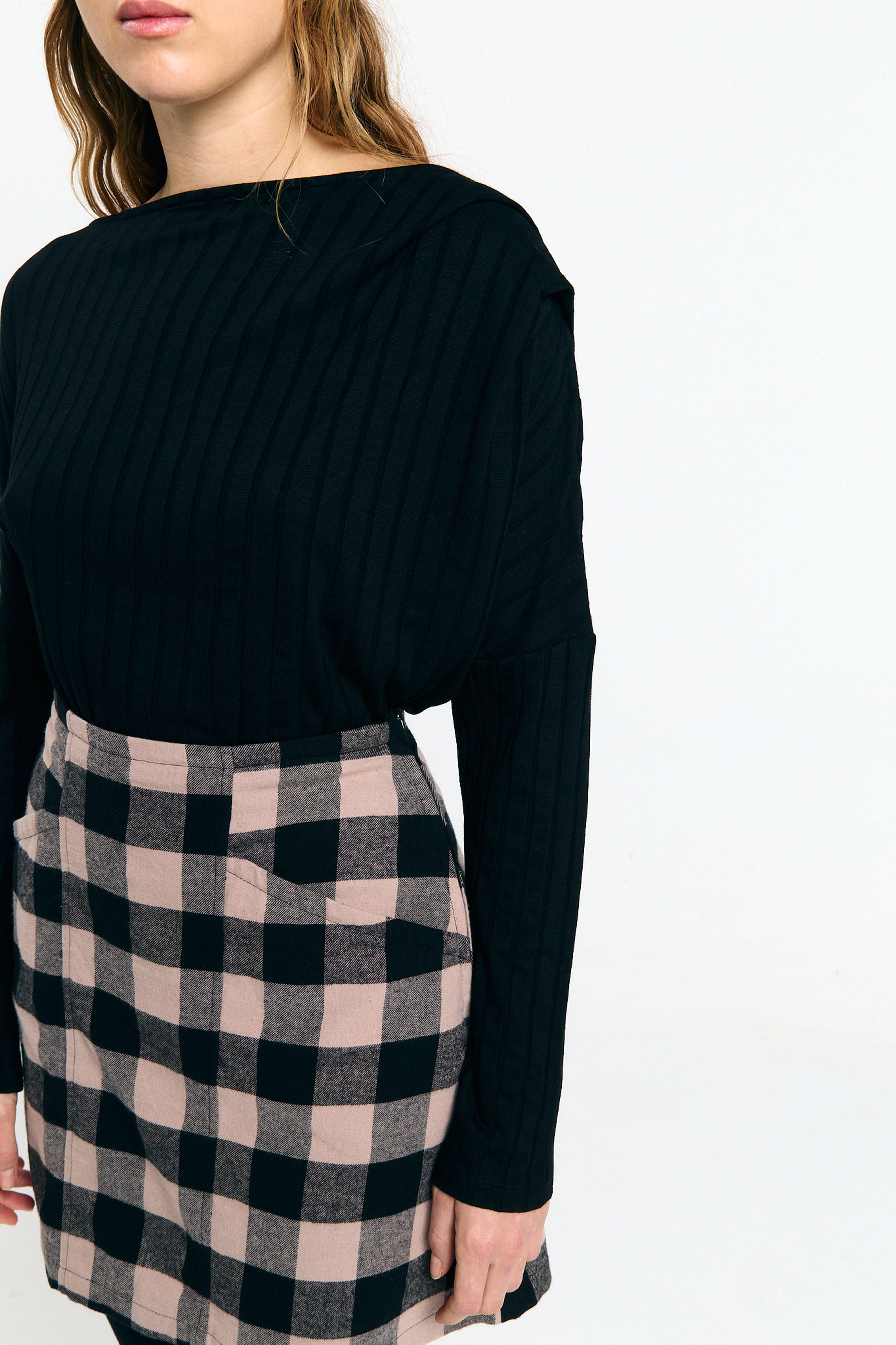 SUITE13LAB womens vegan Skirt Faro Check Black Ecru
