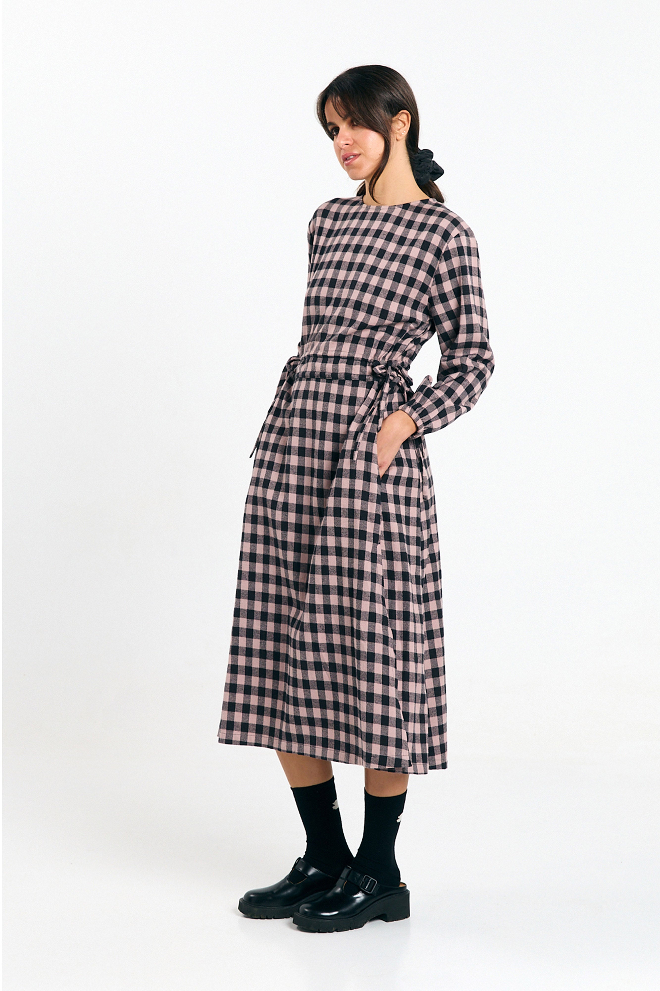 SUITE13LAB womens vegan Dress Ota Check Black Ecru