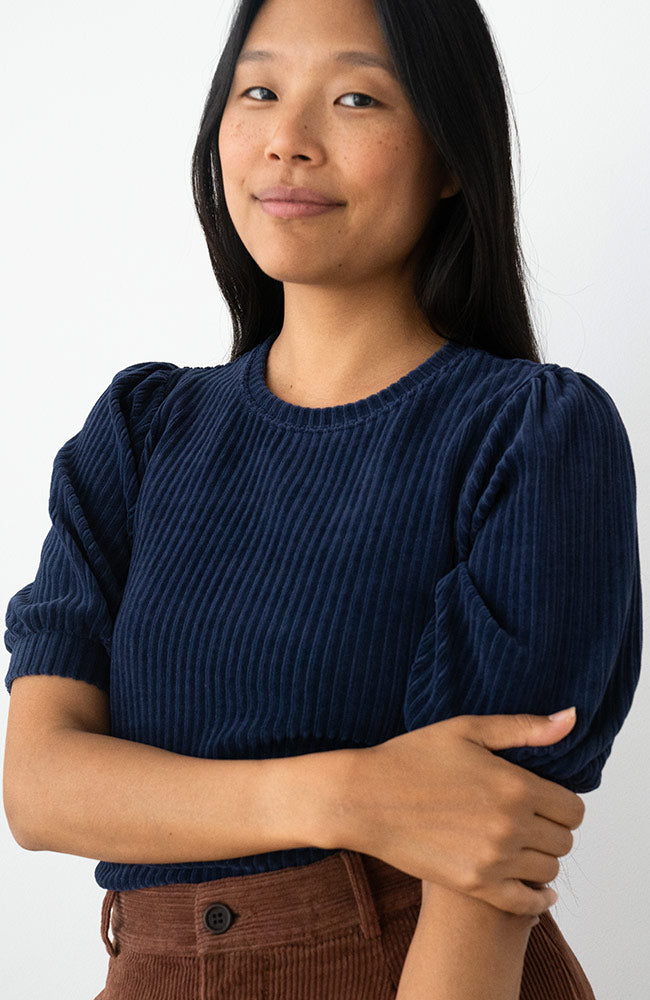 TWOTHIRDS Damen vegan Hemd Horst Vegan Samt Marineblau