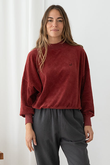 TWOTHIRDS Damen vegan Pullover Binz Veganer Samt Weinrot