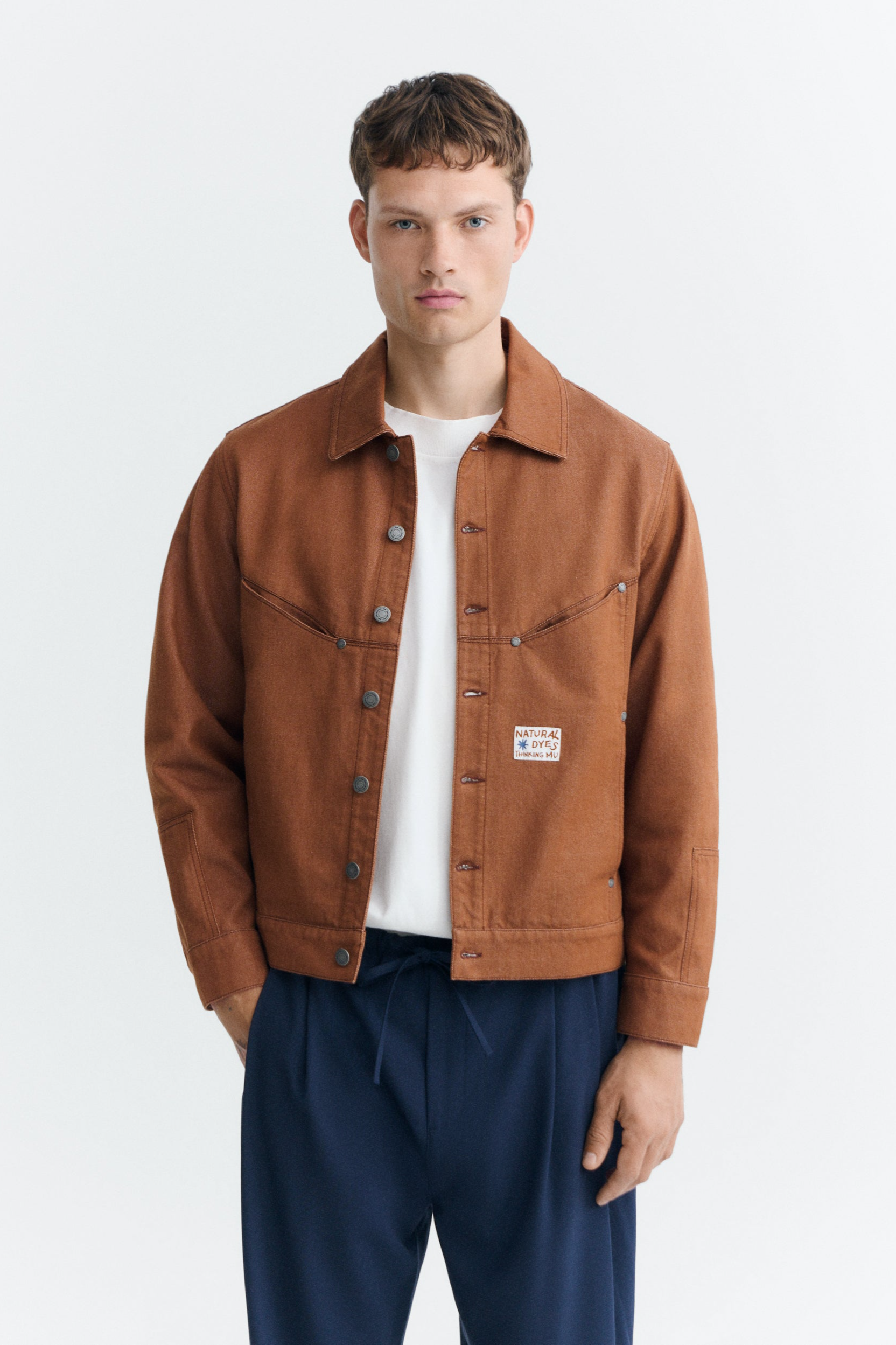 Thinking MU men vegan Jacket Cannon Denim Natural Brown Dye