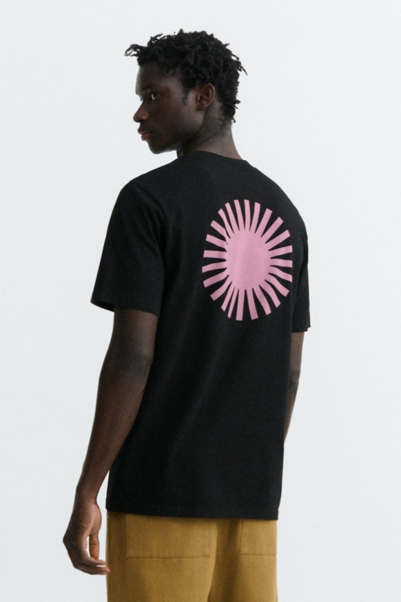 Thinking mu Herren vegan T-Shirt Zach With Sun Back Schwarz/Rosa