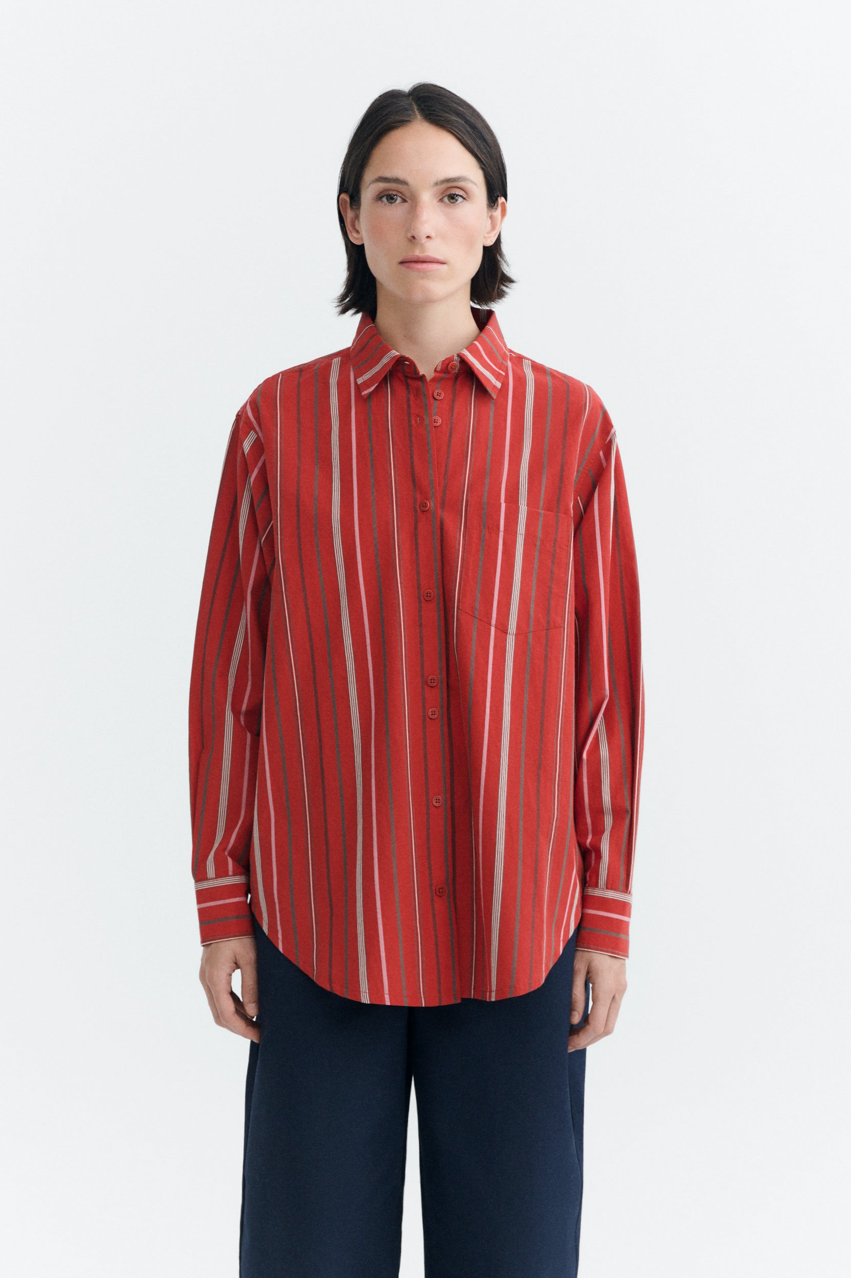 Thinking MU womens vegan Shirt Odelia Oversized Red Stripes