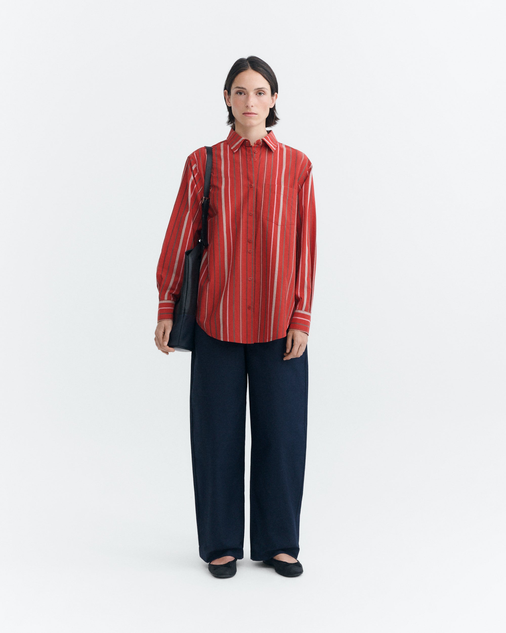 Thinking MU womens vegan Shirt Odelia Oversized Red Stripes