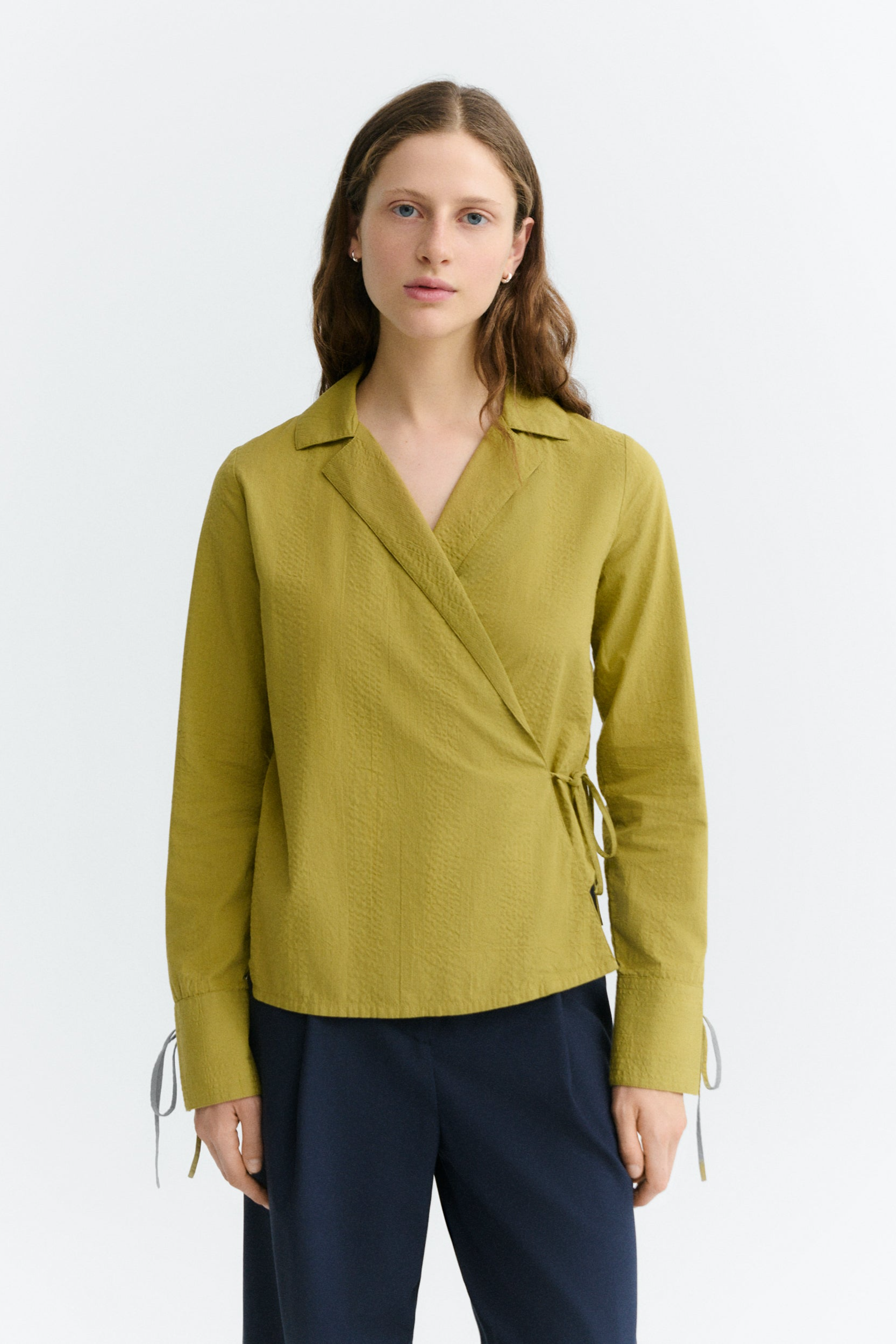 Thinking mu Damen vegan Wickelbluse Lenie Aus Seersucker Gr&Atilde;&frac14;n