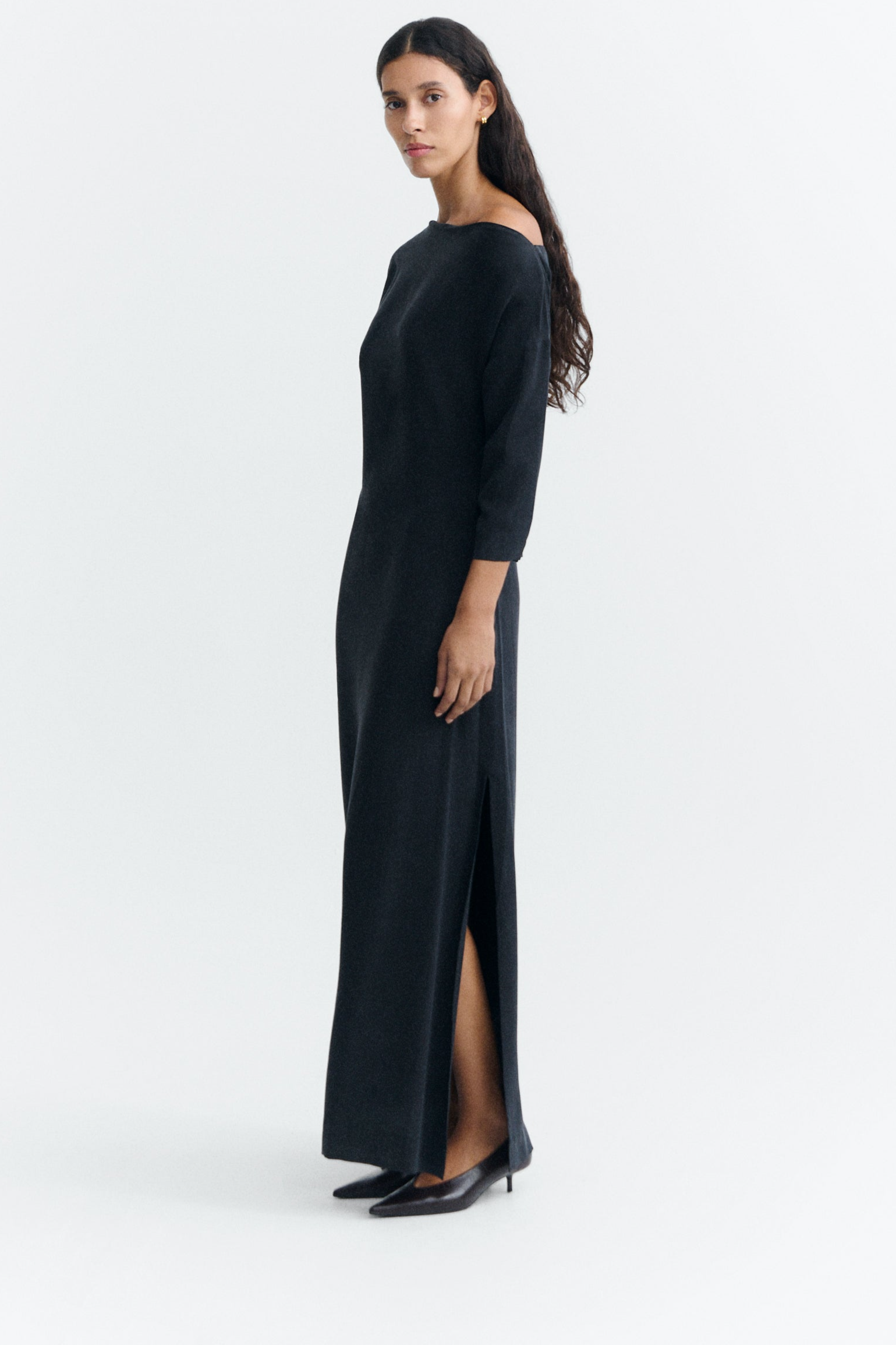 Thinking mu Damen vegan Langes Schwarzes Abendkleid
