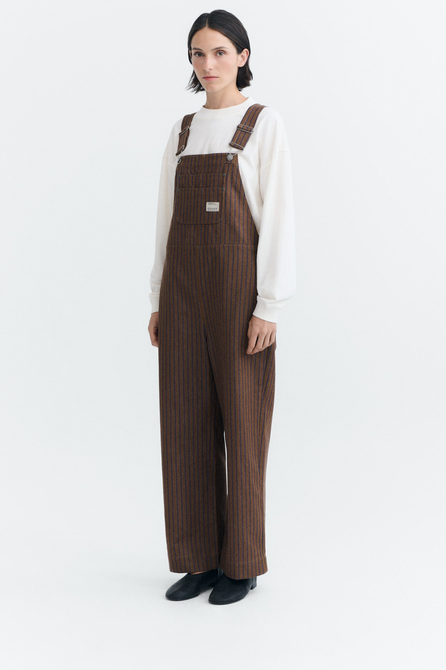 Thinking mu Damen vegan Jumpsuit Lume Braun Gestreift Naturgef&Atilde;&curren;rbt