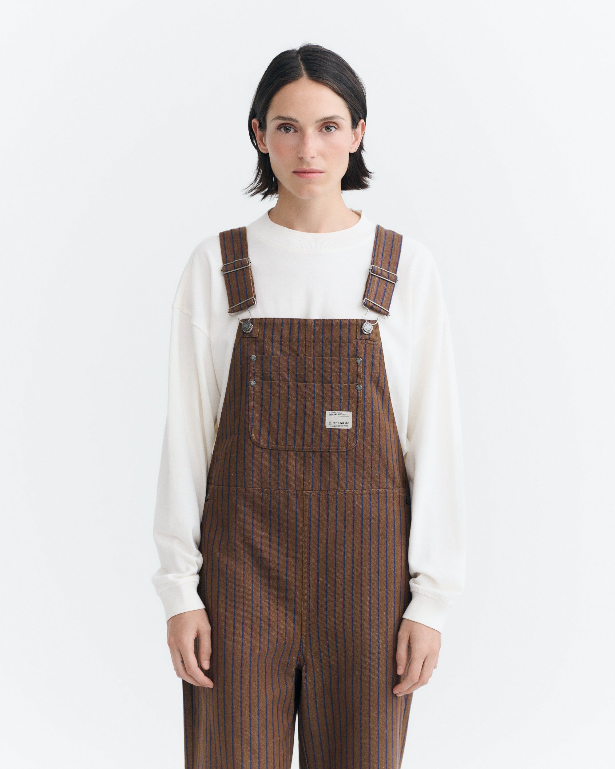 Thinking MU womens vegan Jumpsuit Lume Brown Striped Natural Dye