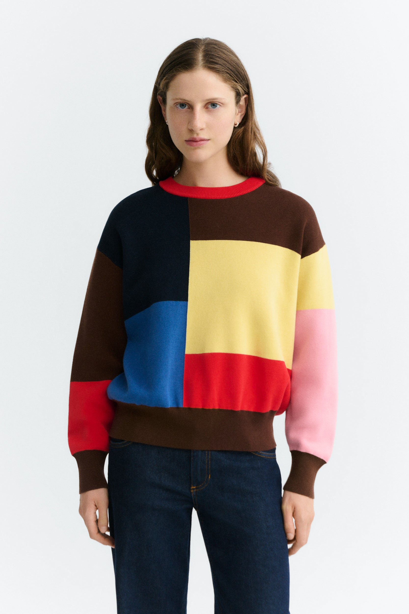 Thinking mu Damen vegan Pullover Petra Color Block In Gelb/Braun/Rot