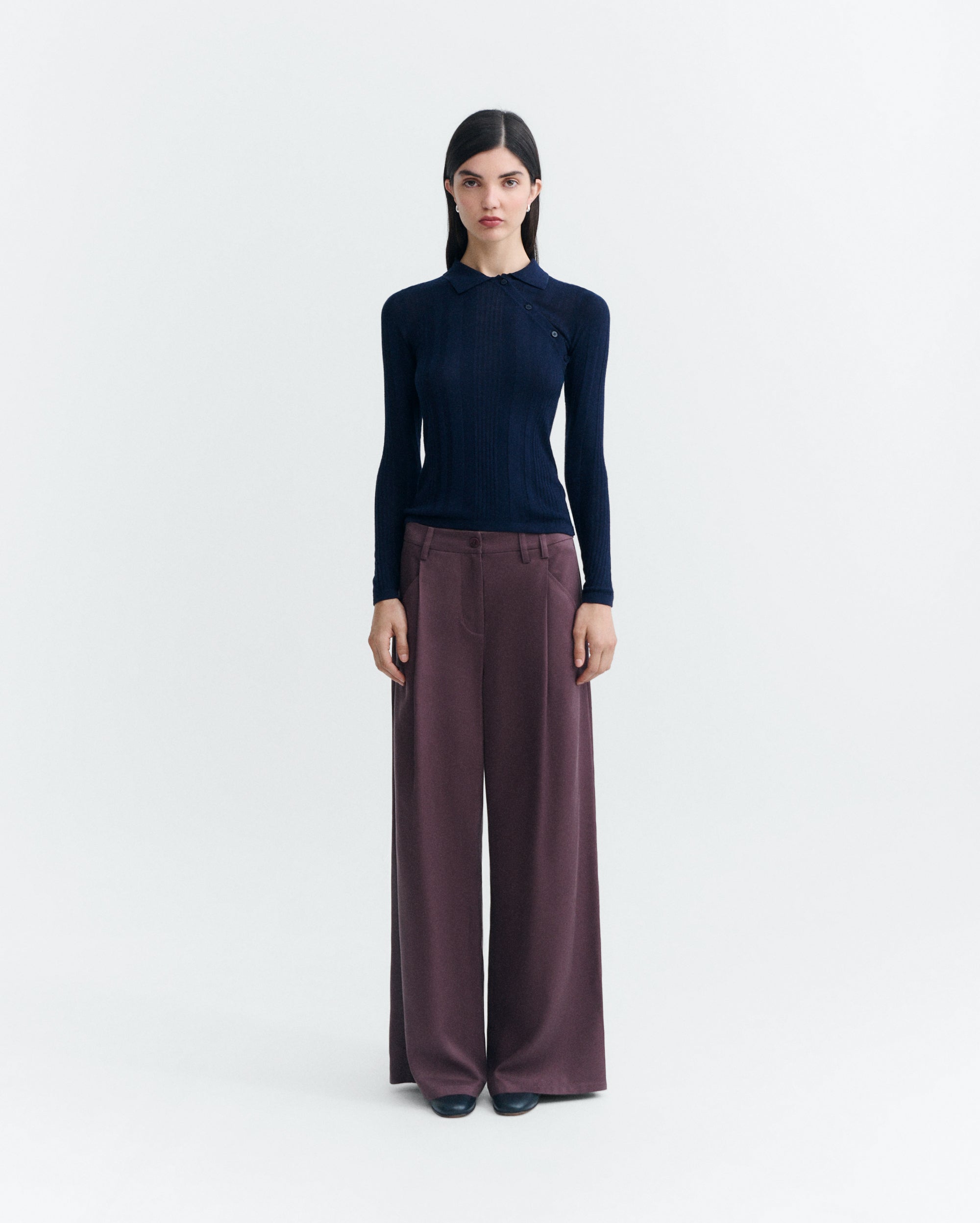 Thinking MU womens vegan Pants Molly Wide Leg Pleated Dark Wine