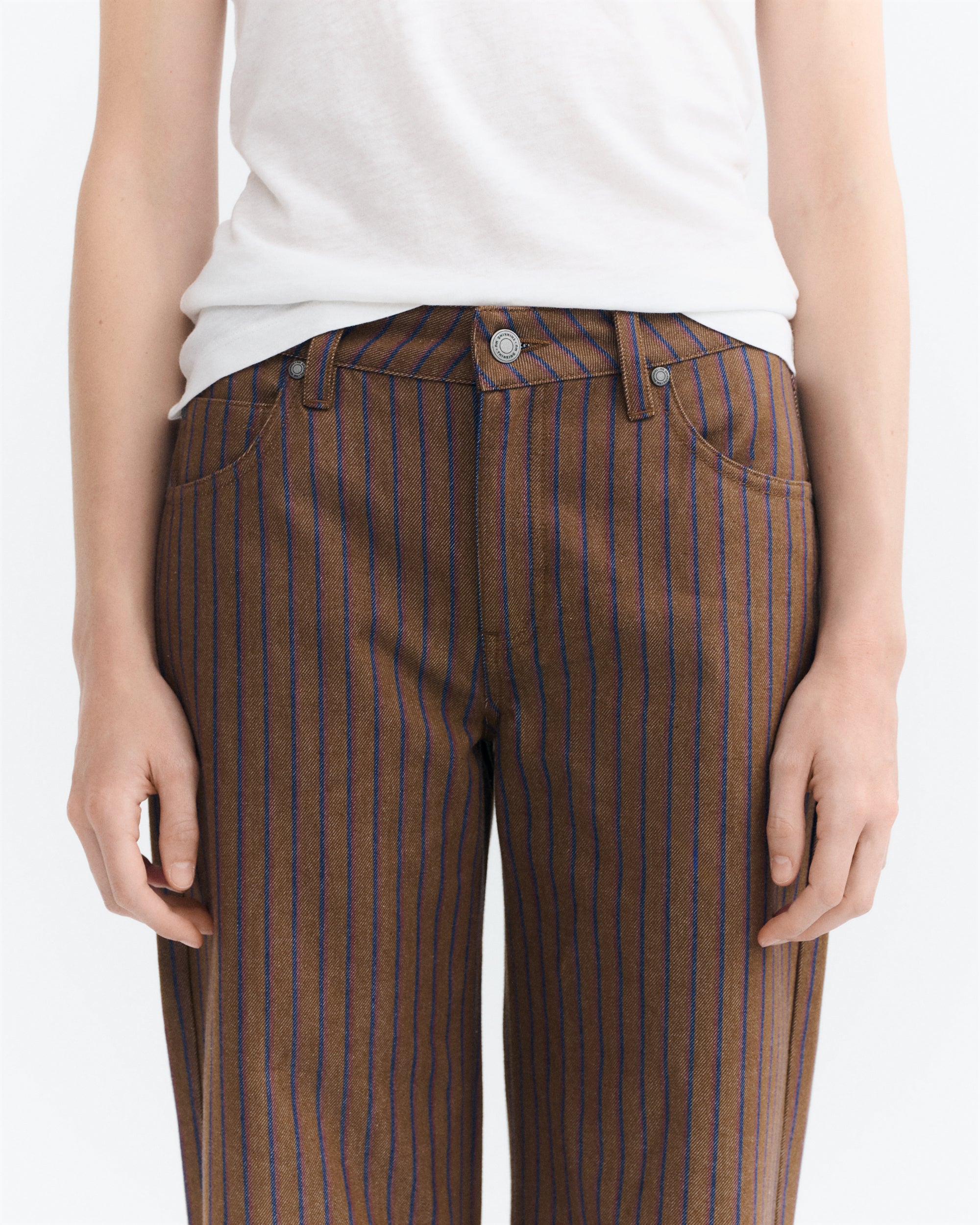 Thinking MU womens vegan Pants Kettan Low Rise Striped Brown Natural Dye