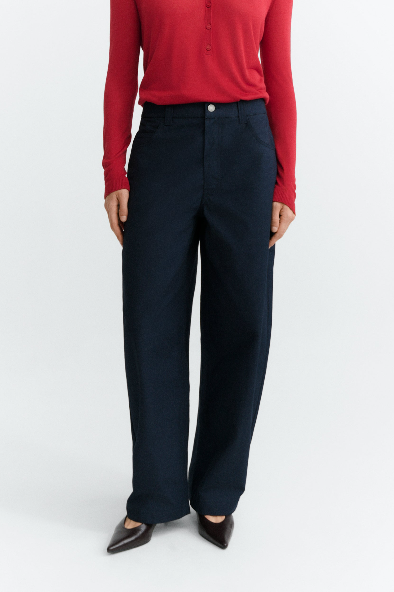 Thinking mu Damen vegan Hose Marissa Barrel Marineblau