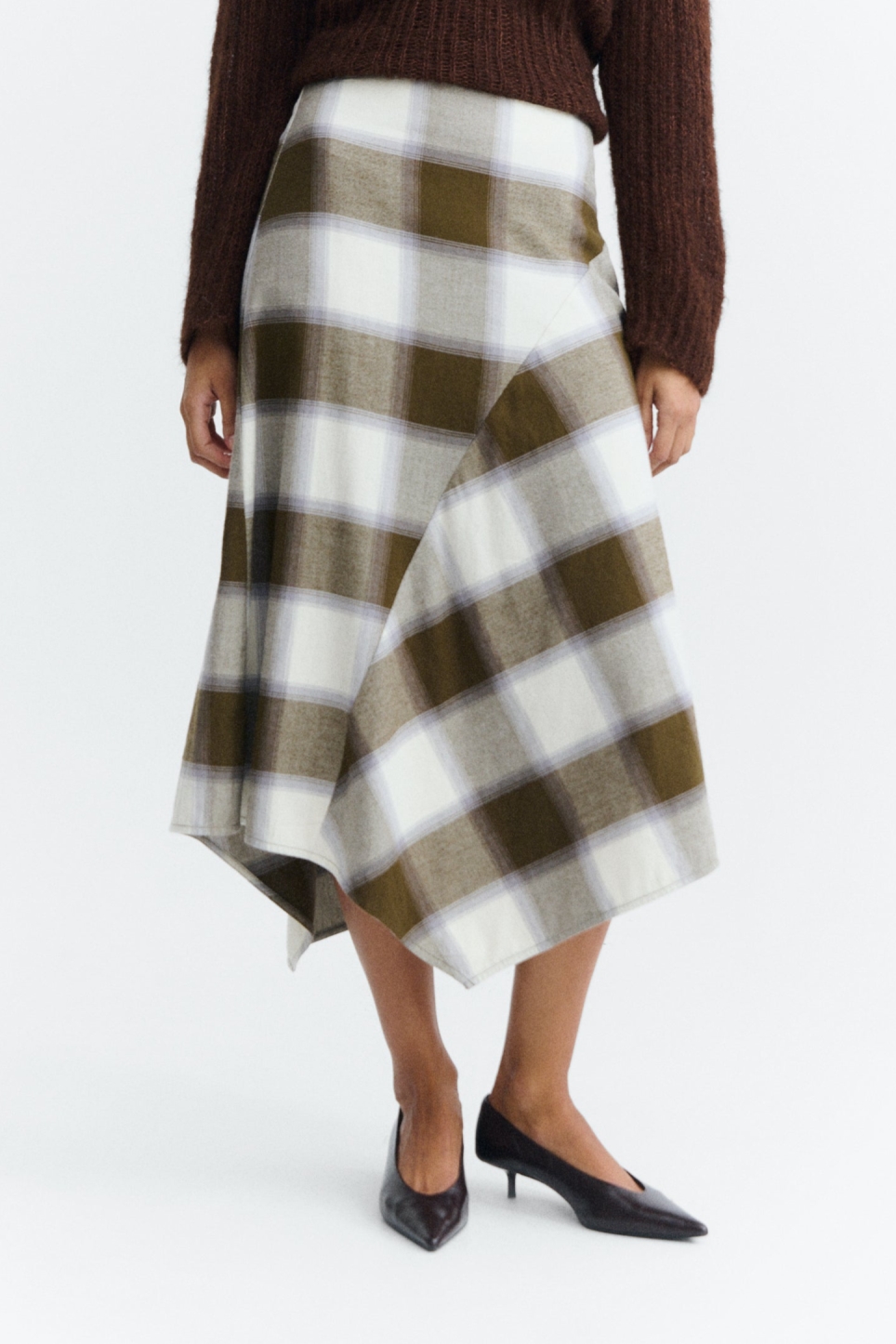 Thinking MU womens vegan Skirt Indira Plaid Midi Green Checks